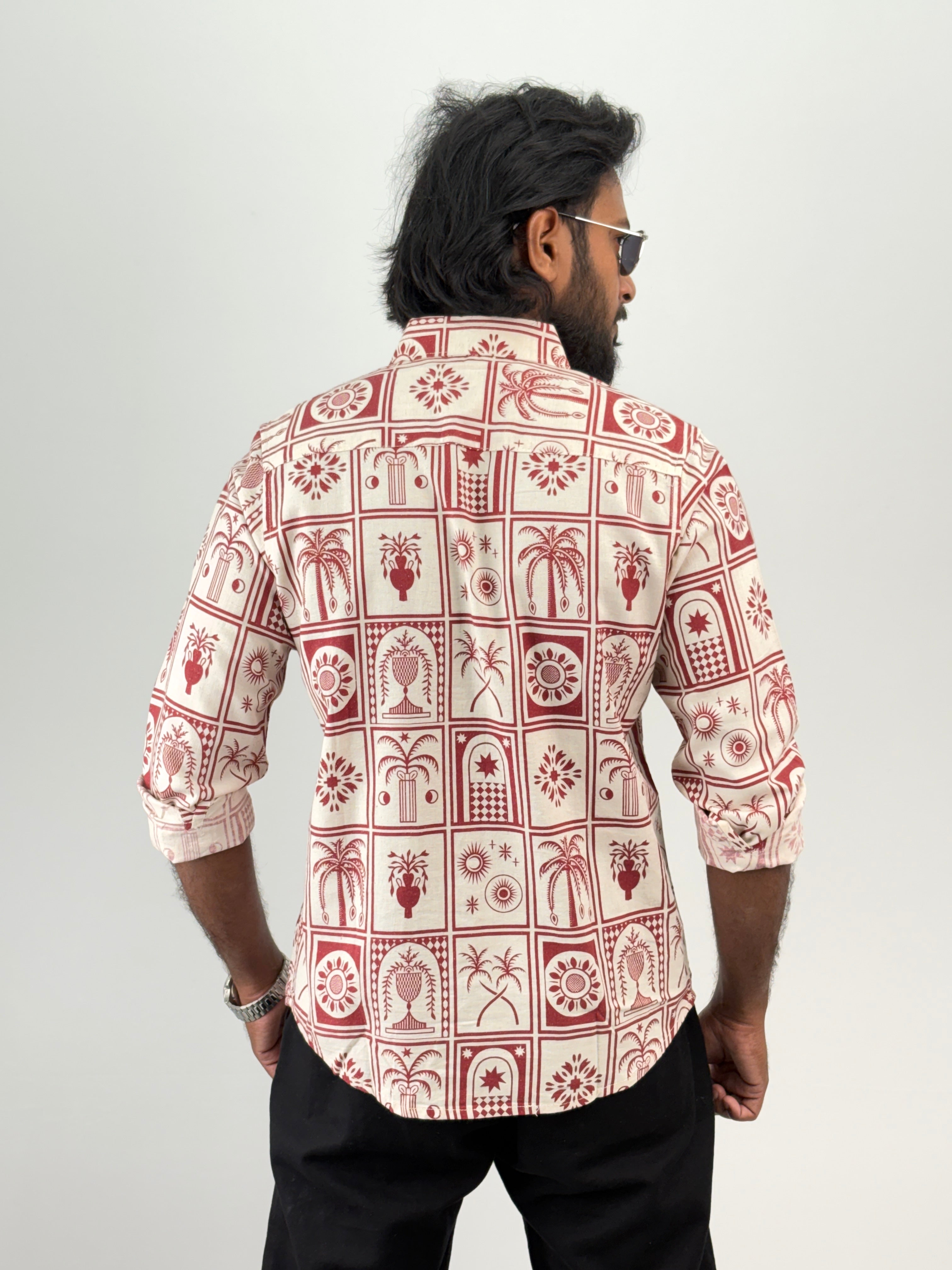 Red Linen Printed Shirt