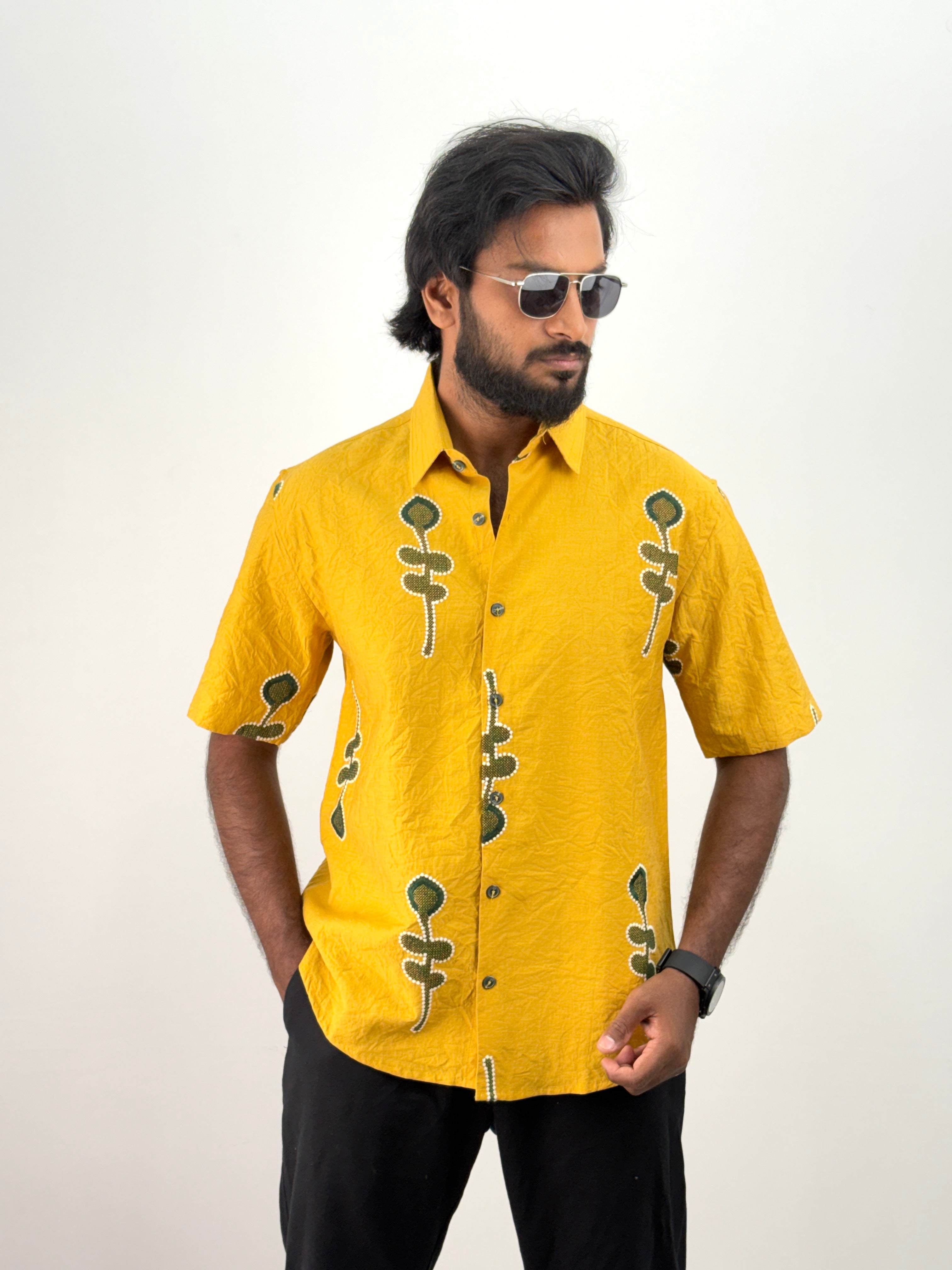 Yellow Half Sleeve Embroidery Shirt