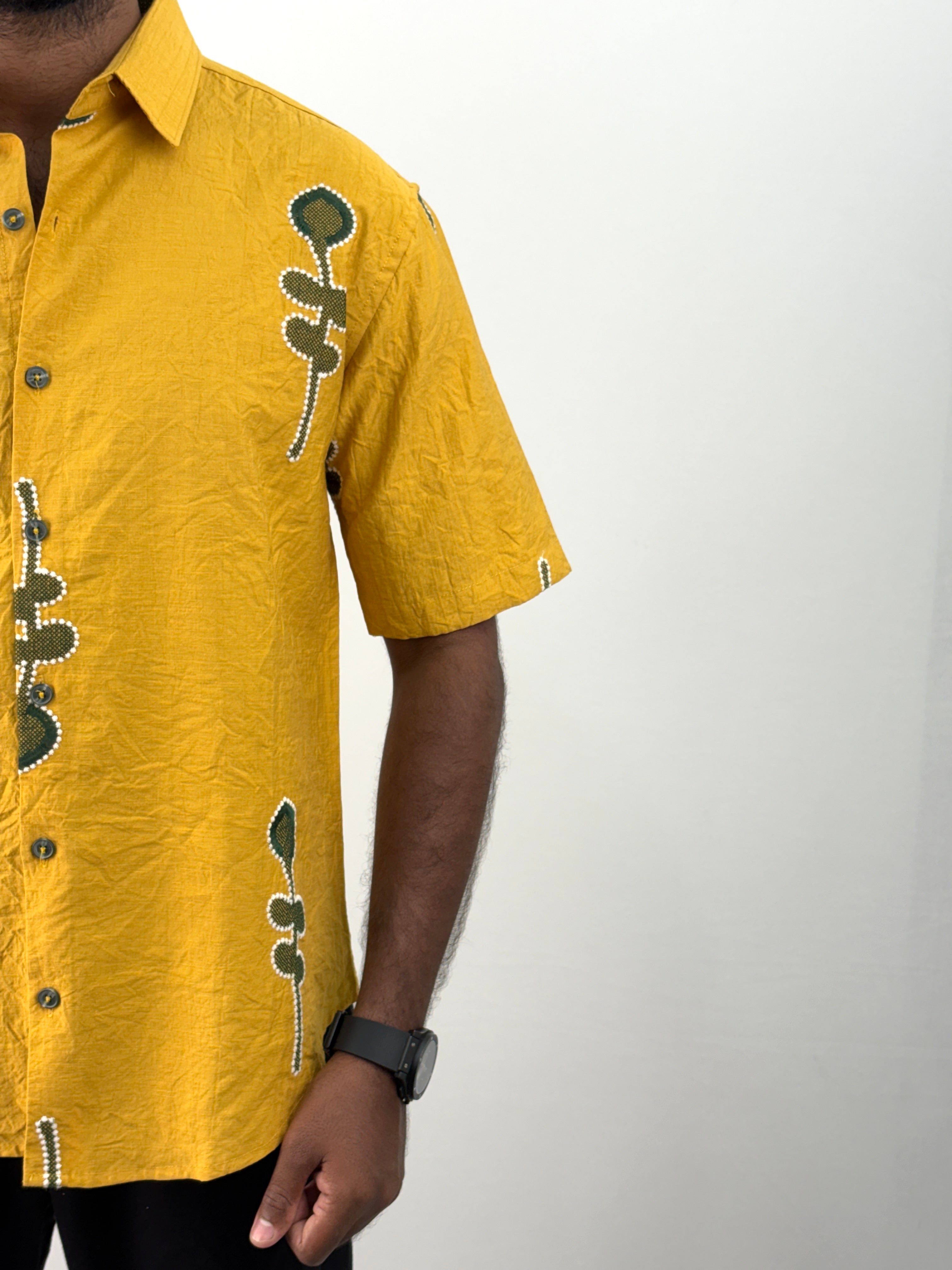 Yellow Half Sleeve Embroidery Shirt