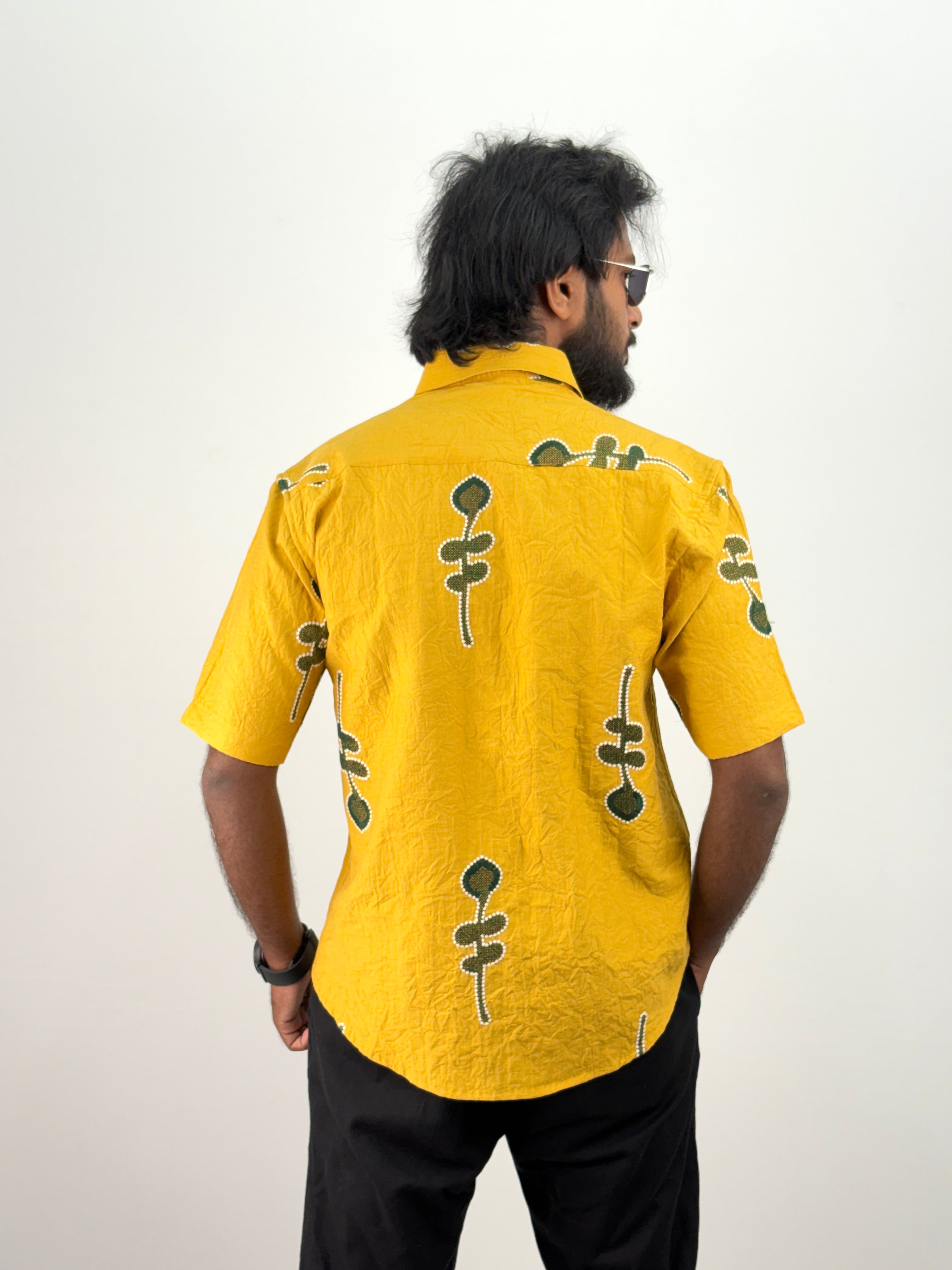 Yellow Half Sleeve Embroidery Shirt