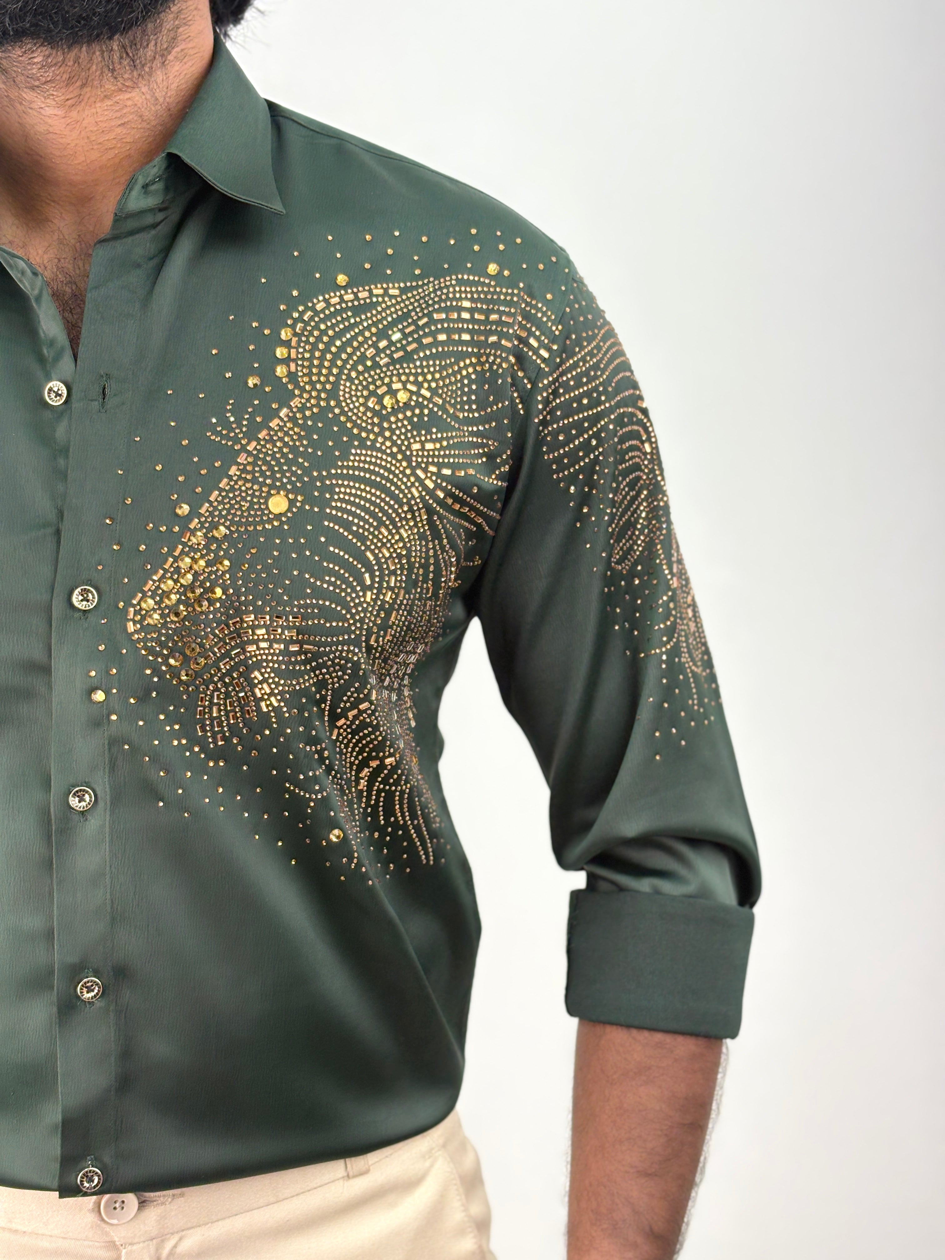 Dark Green Designer Stone Shirt