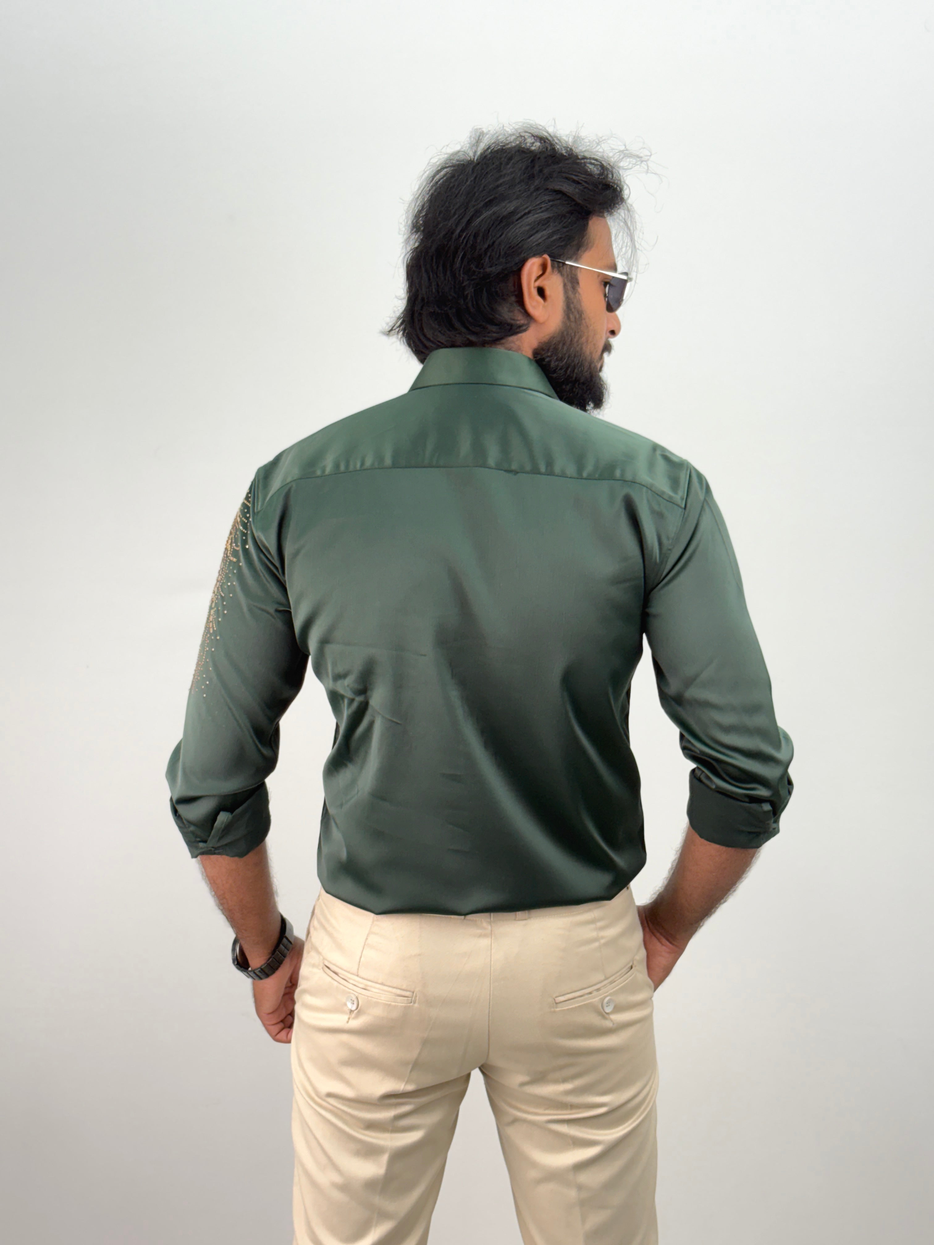 Dark Green Designer Stone Shirt
