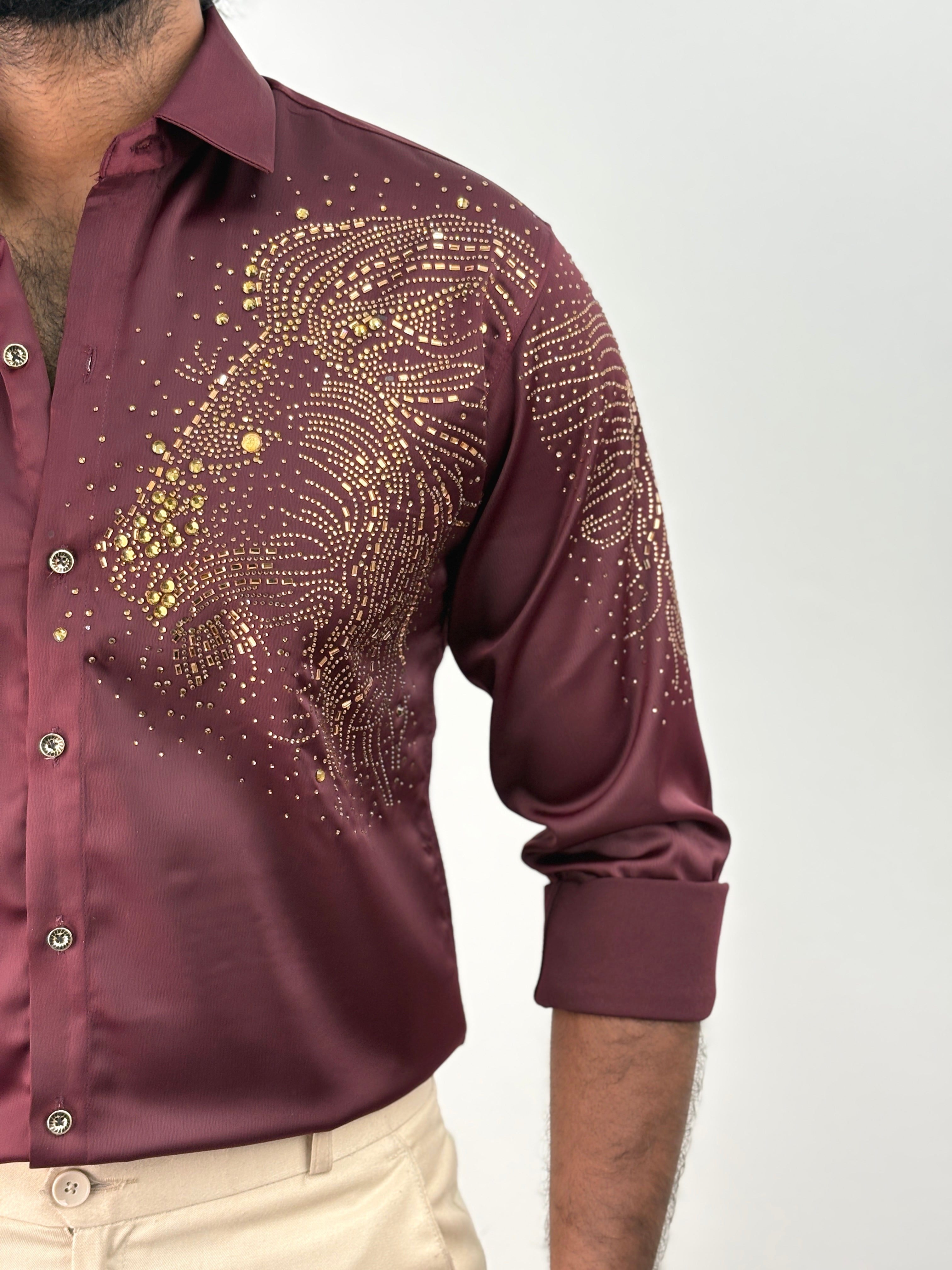 Maroon Designer Stone Shirt