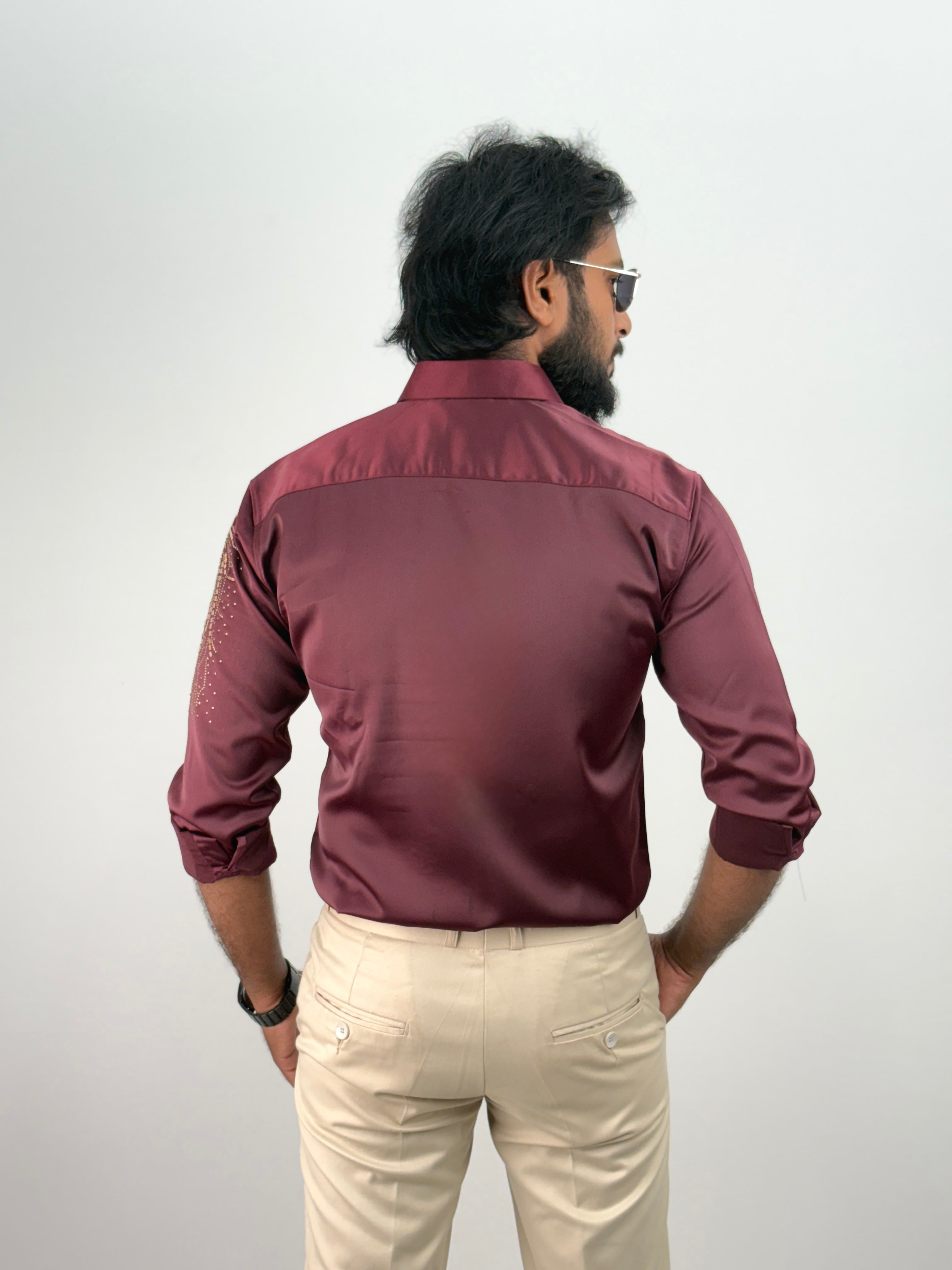 Maroon Designer Stone Shirt