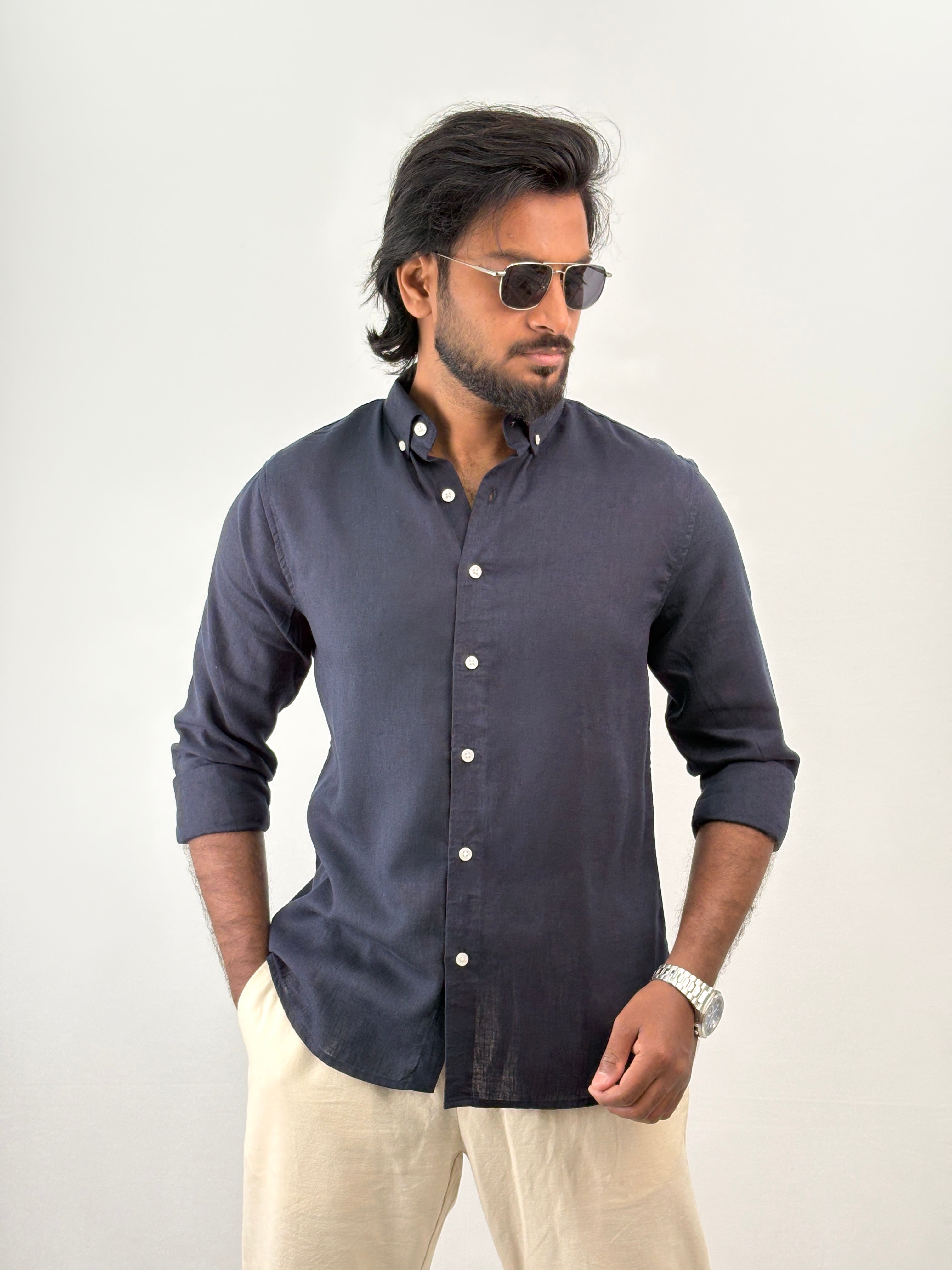 Navy Linen Shirt
