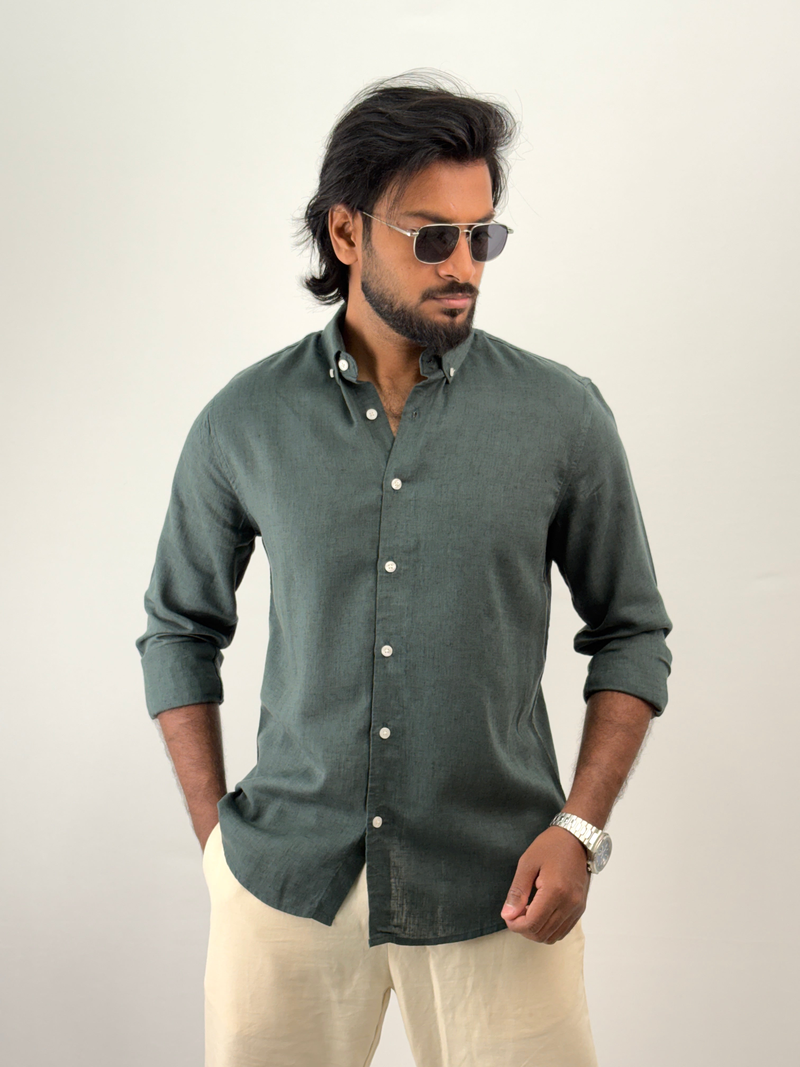 Dark Green Linen Shirt