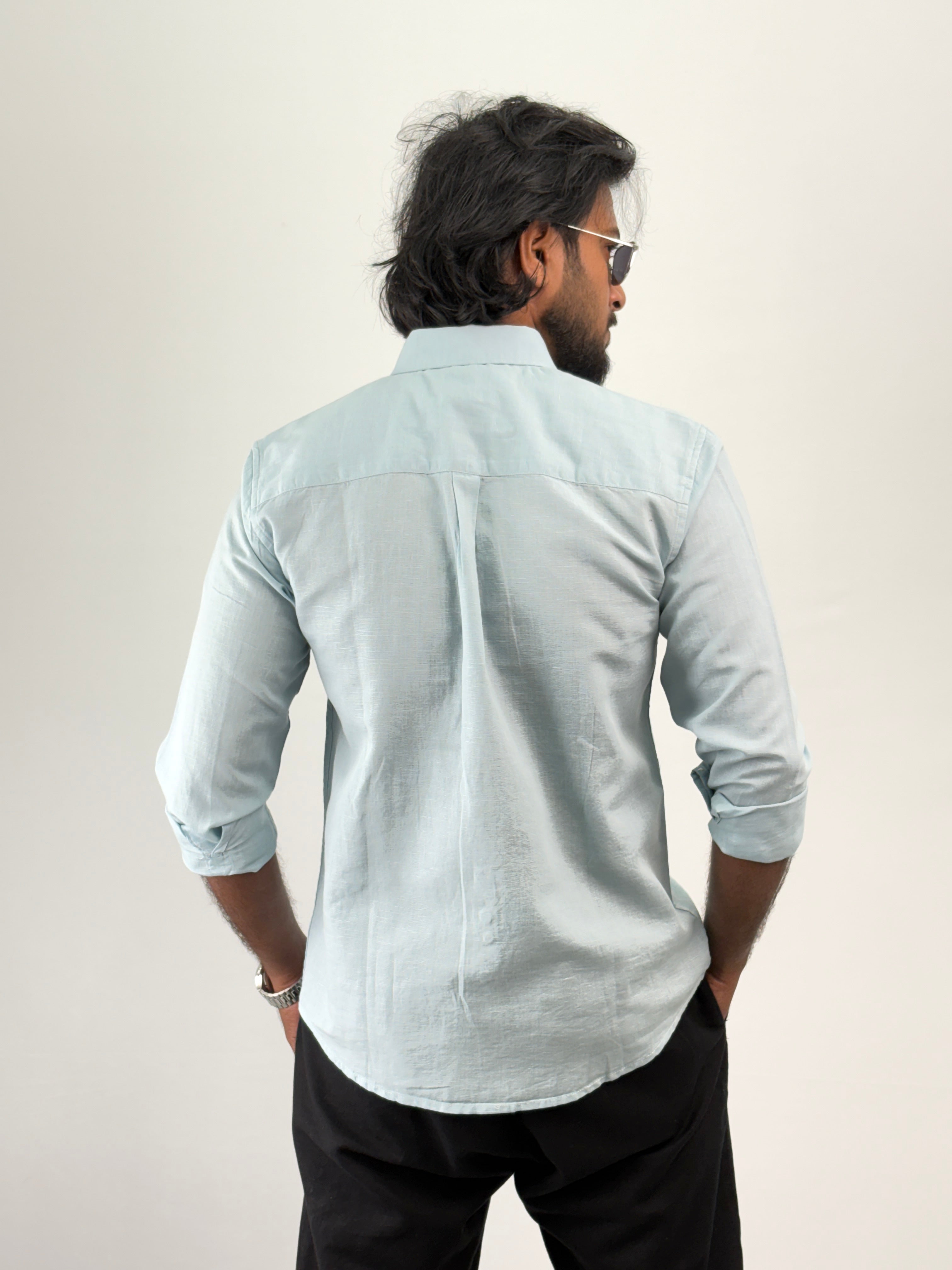 Ice Blue Linen Shirt