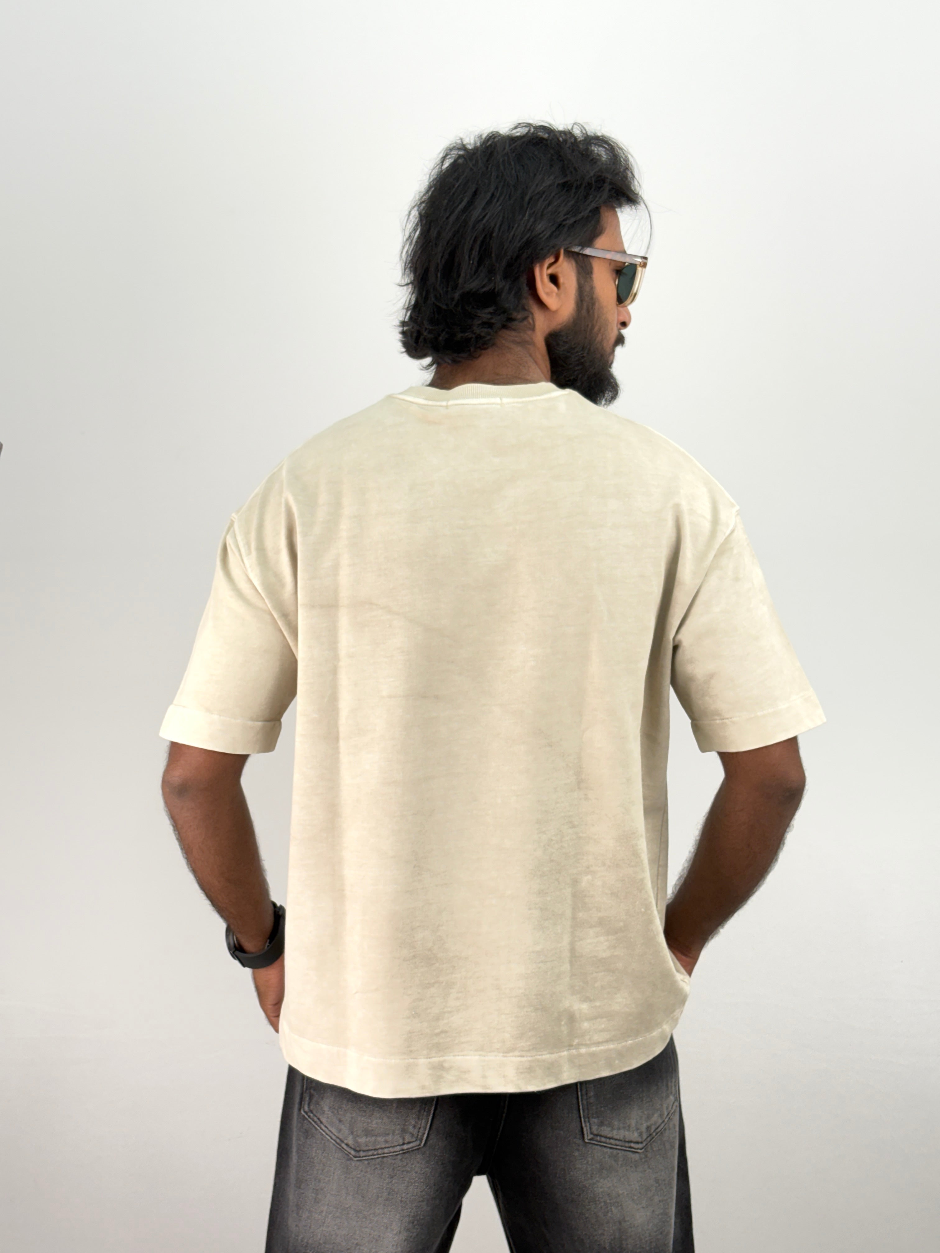 Beige Acid Wash Oversized T-Shirt