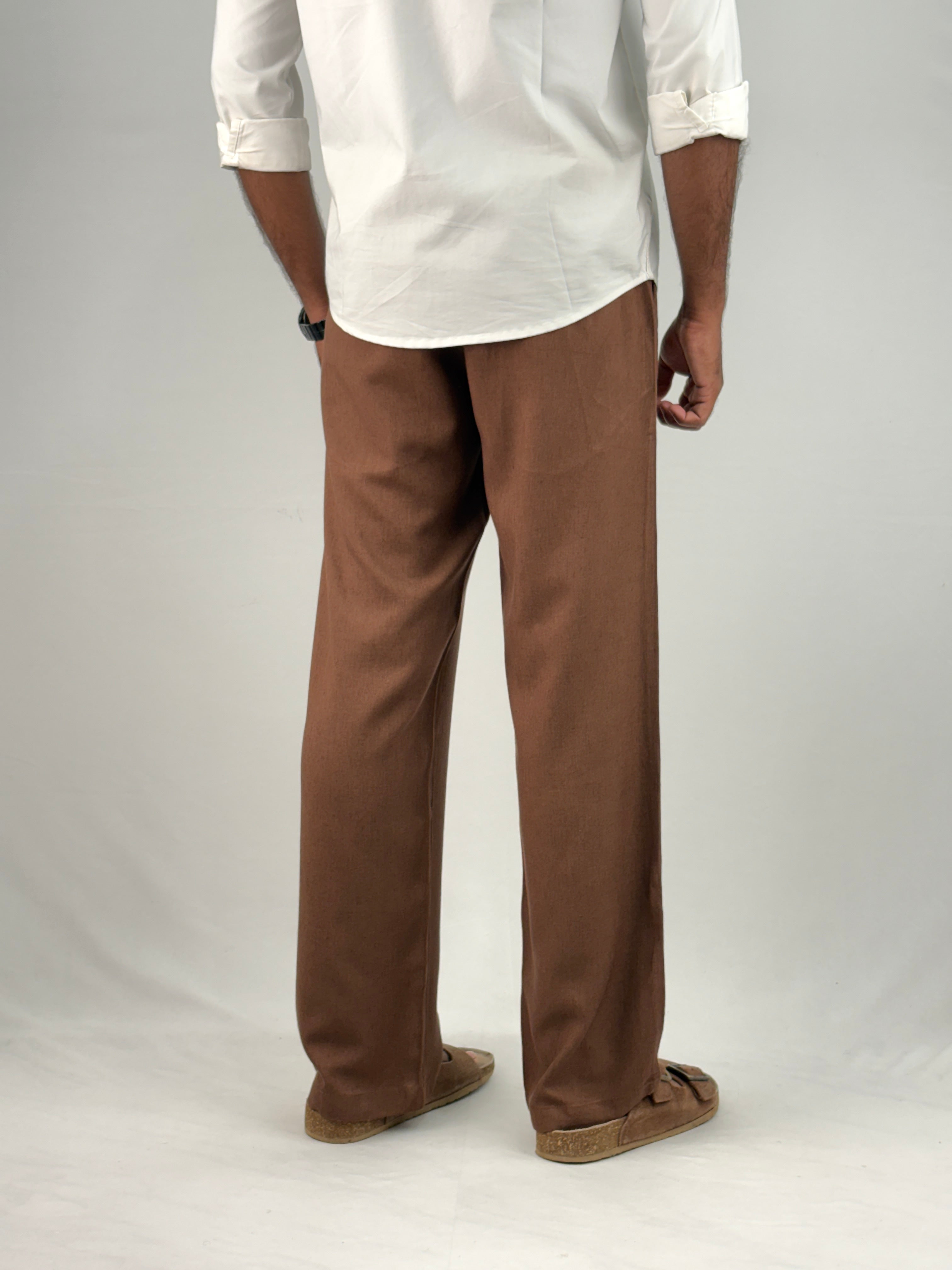 Brown Relaxed Fit Linen Pant 4