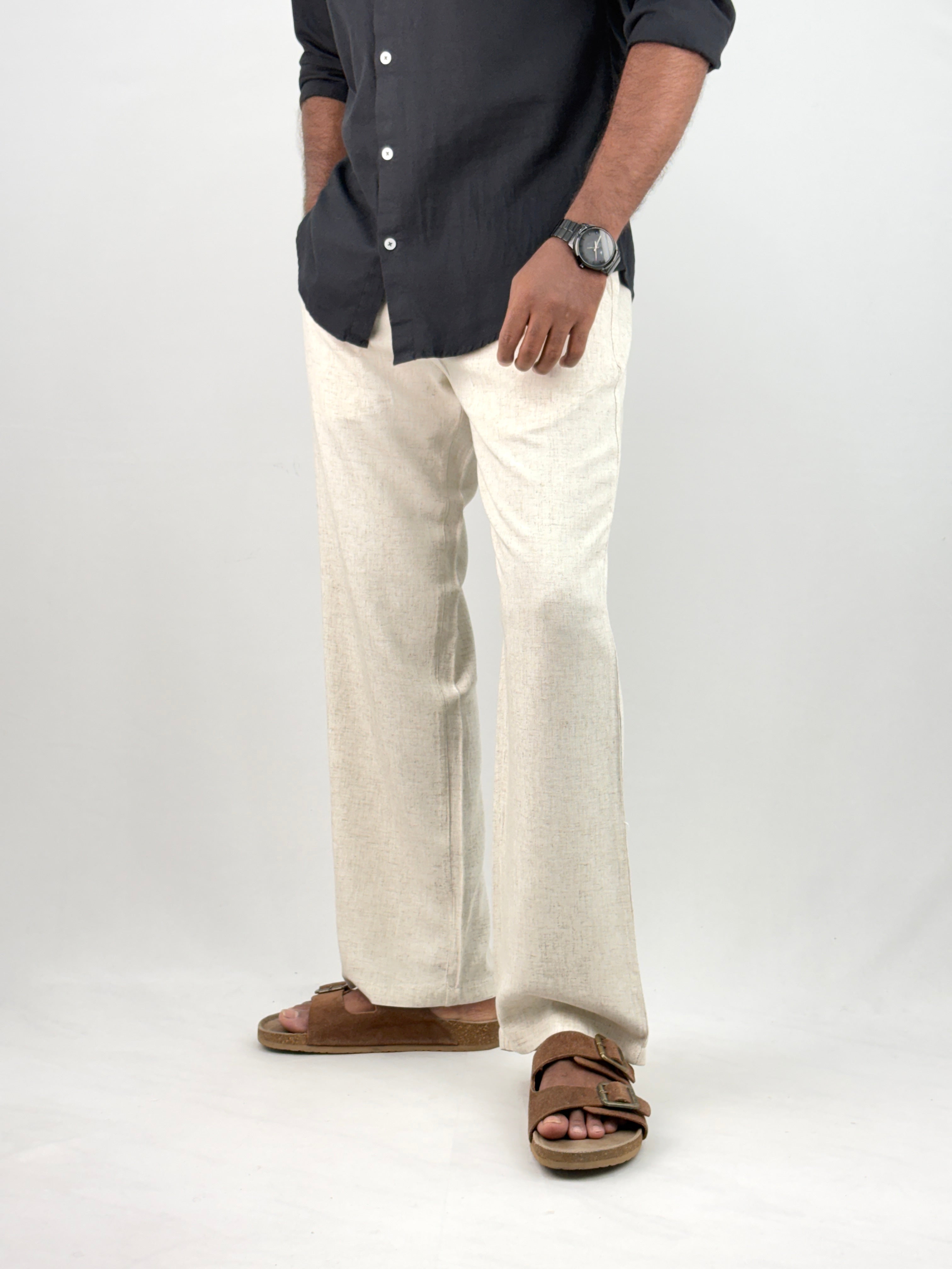 Cream Relaxed Fit Linen Pant 4