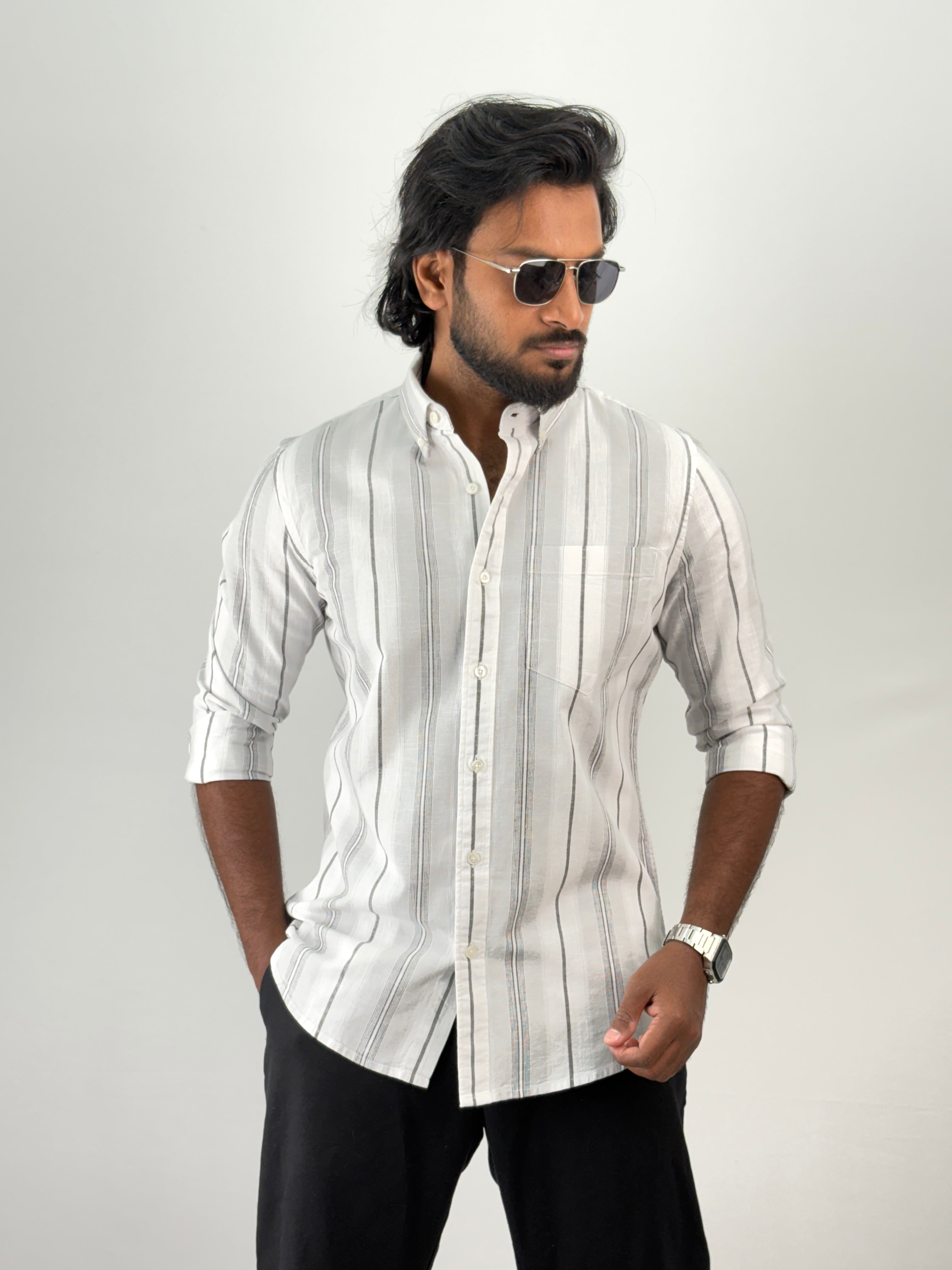 White Grey Stripe Shirts