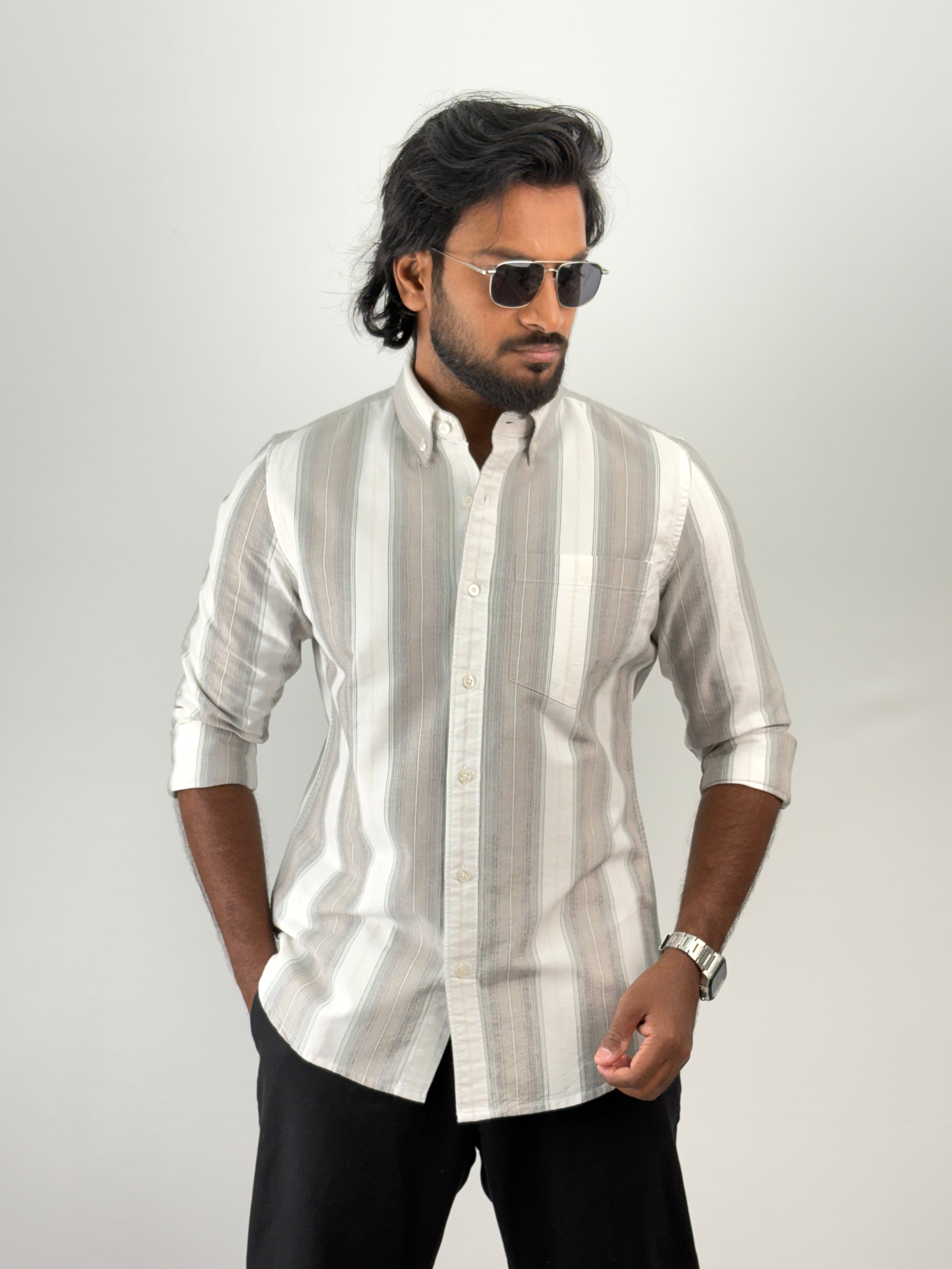 White Brown Stripe Shirts