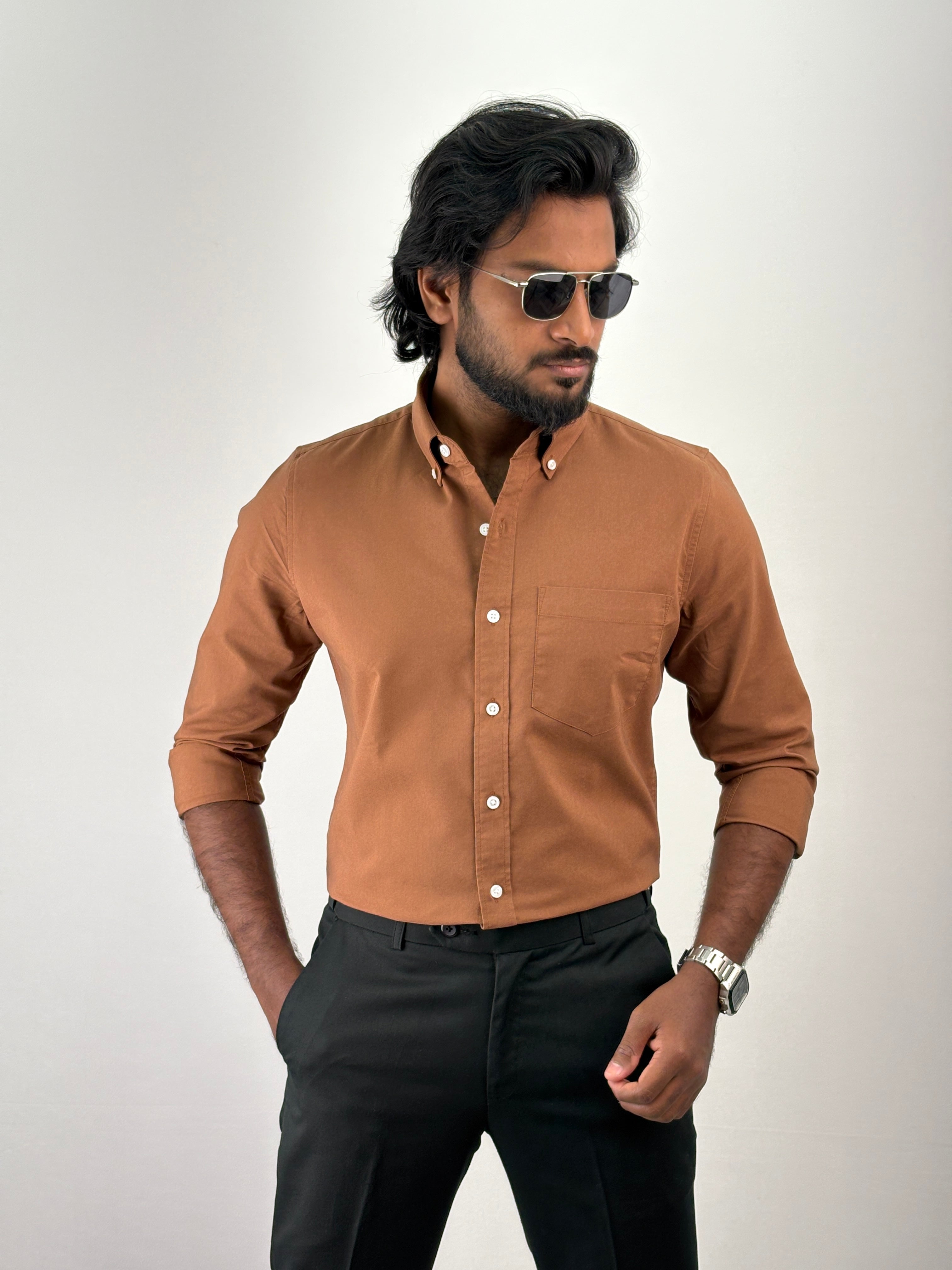 Brown Plain Oxford Shirt 3