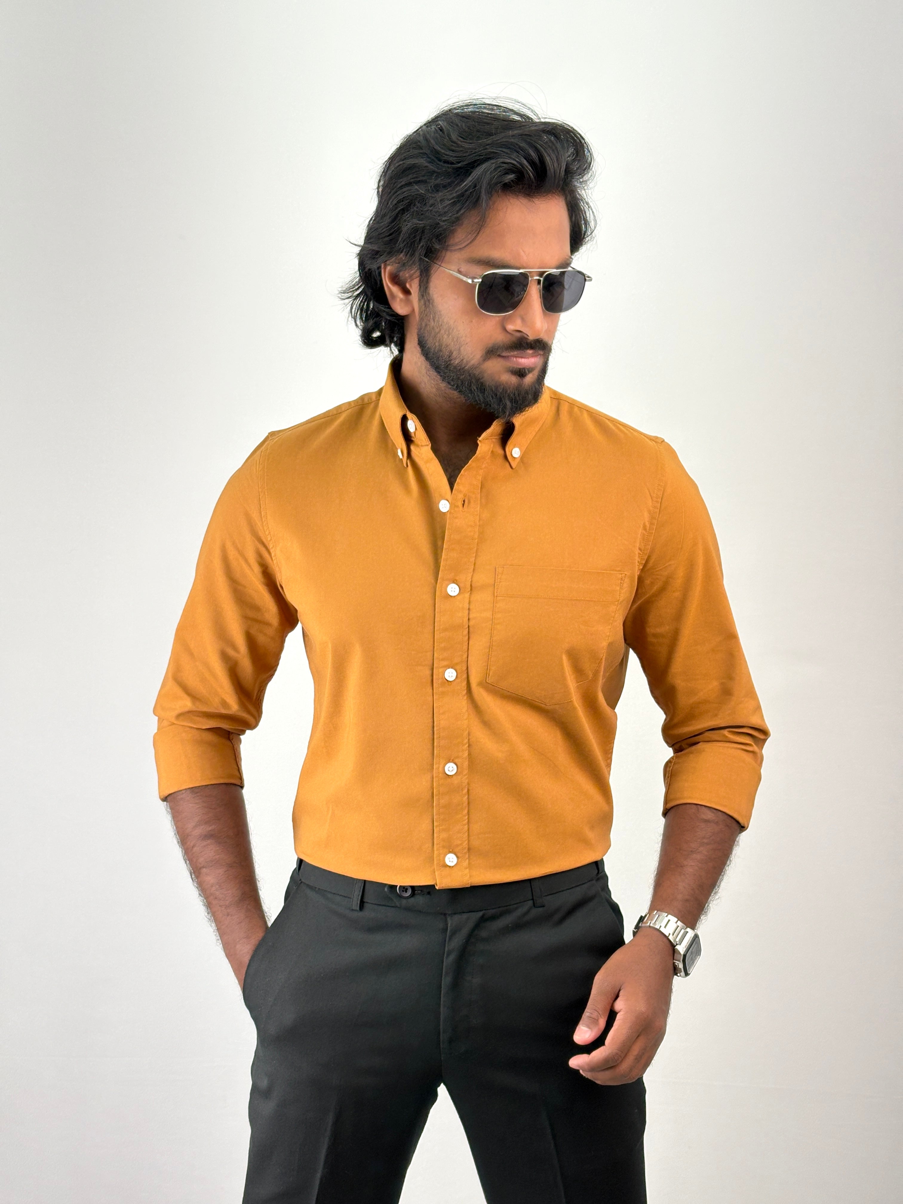 Mustard Plain Oxford Shirt 3