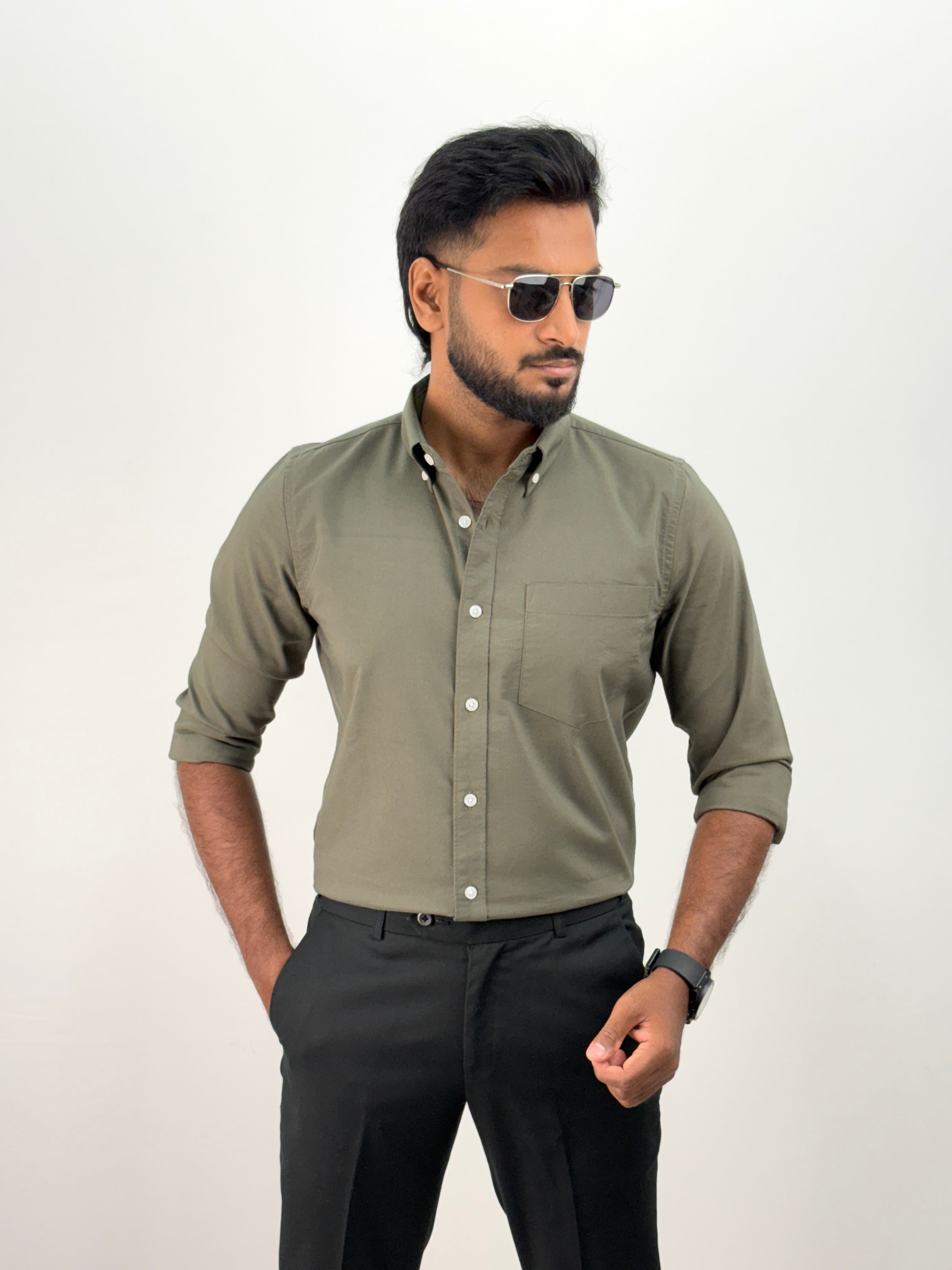 Forest Green Plain Oxford Shirt