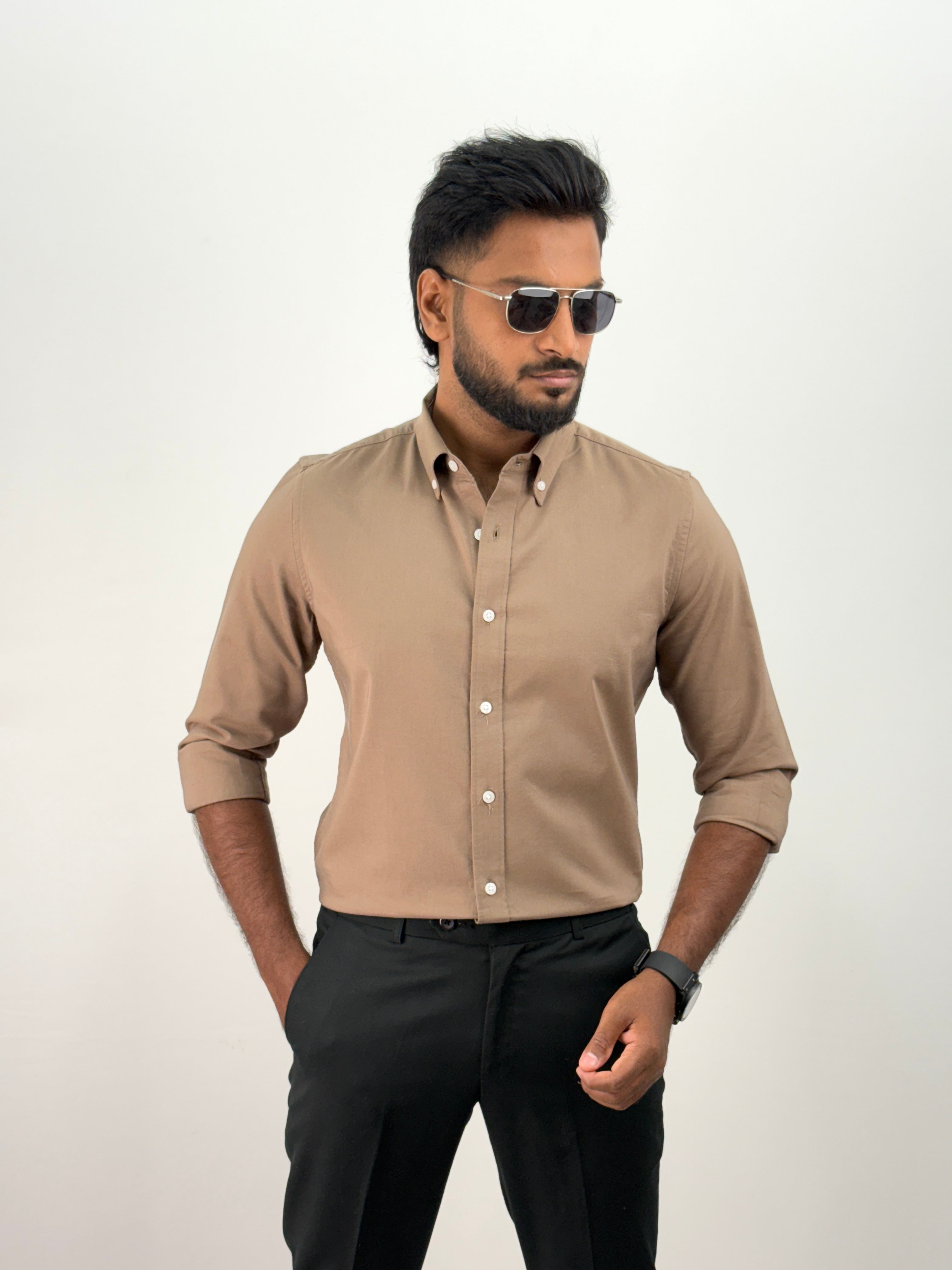 Light Brown Plain Oxford Shirt 6