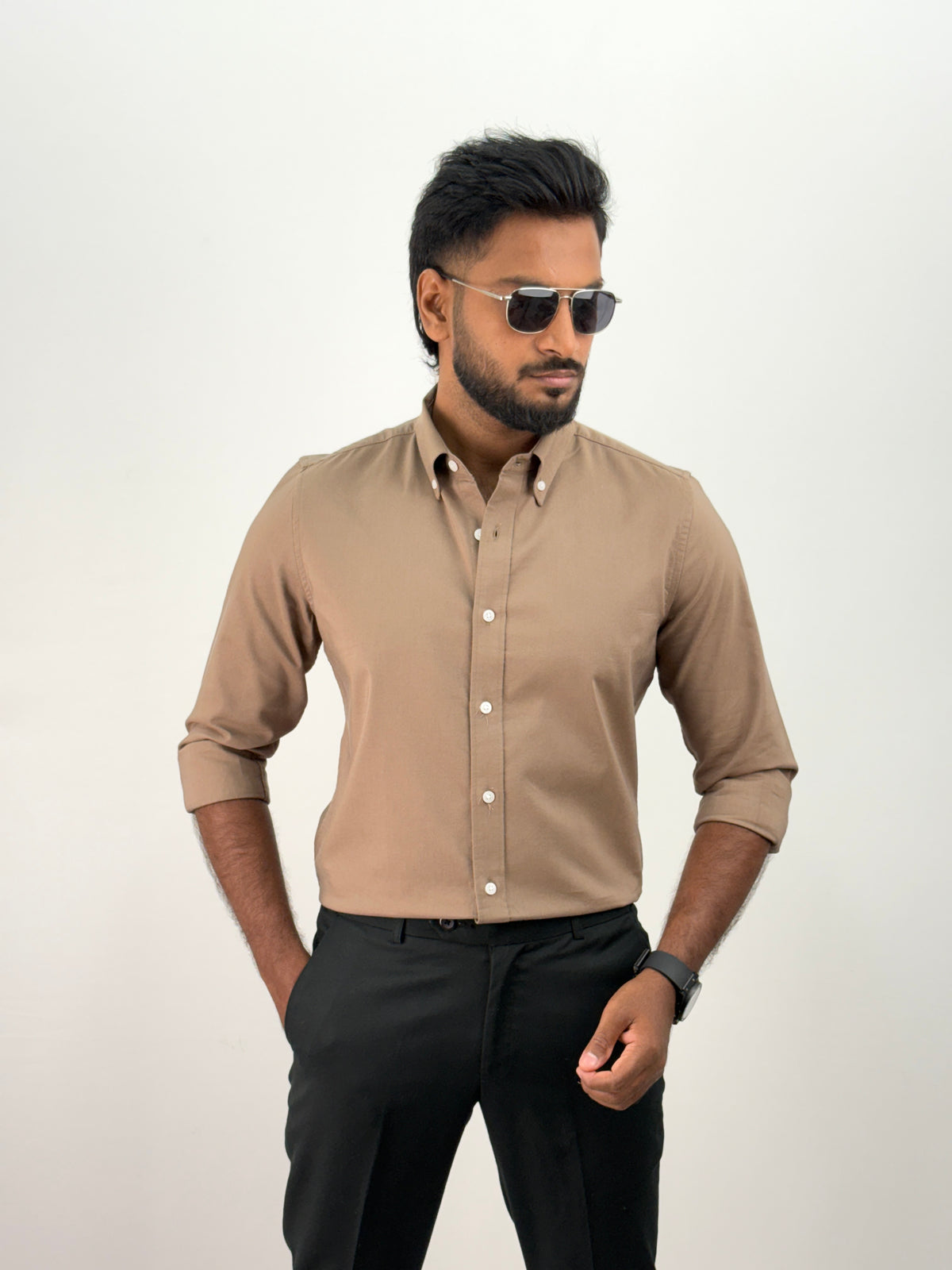 Light Brown Plain Oxford Shirt
