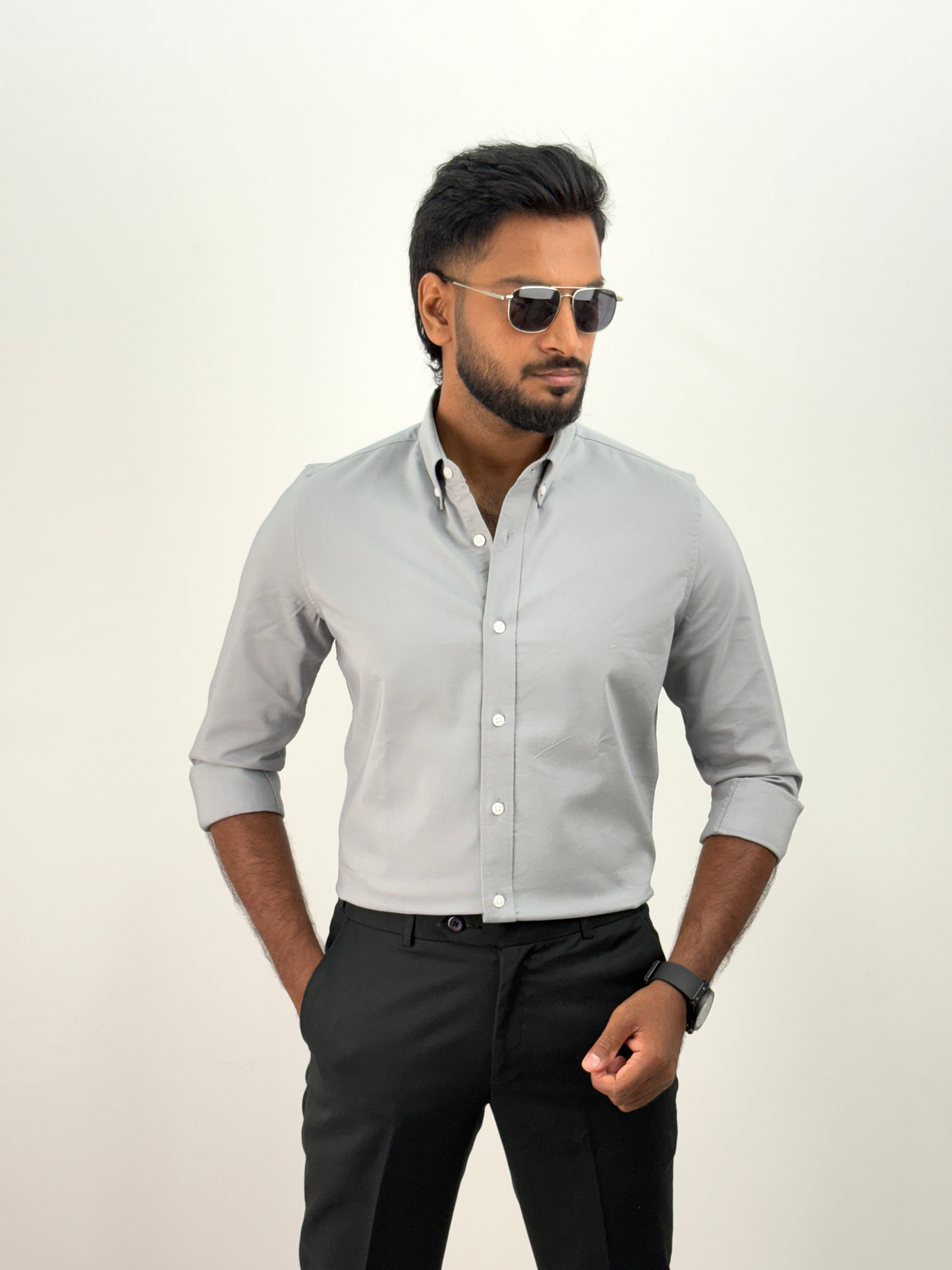 Light Grey Plain Oxford Shirt