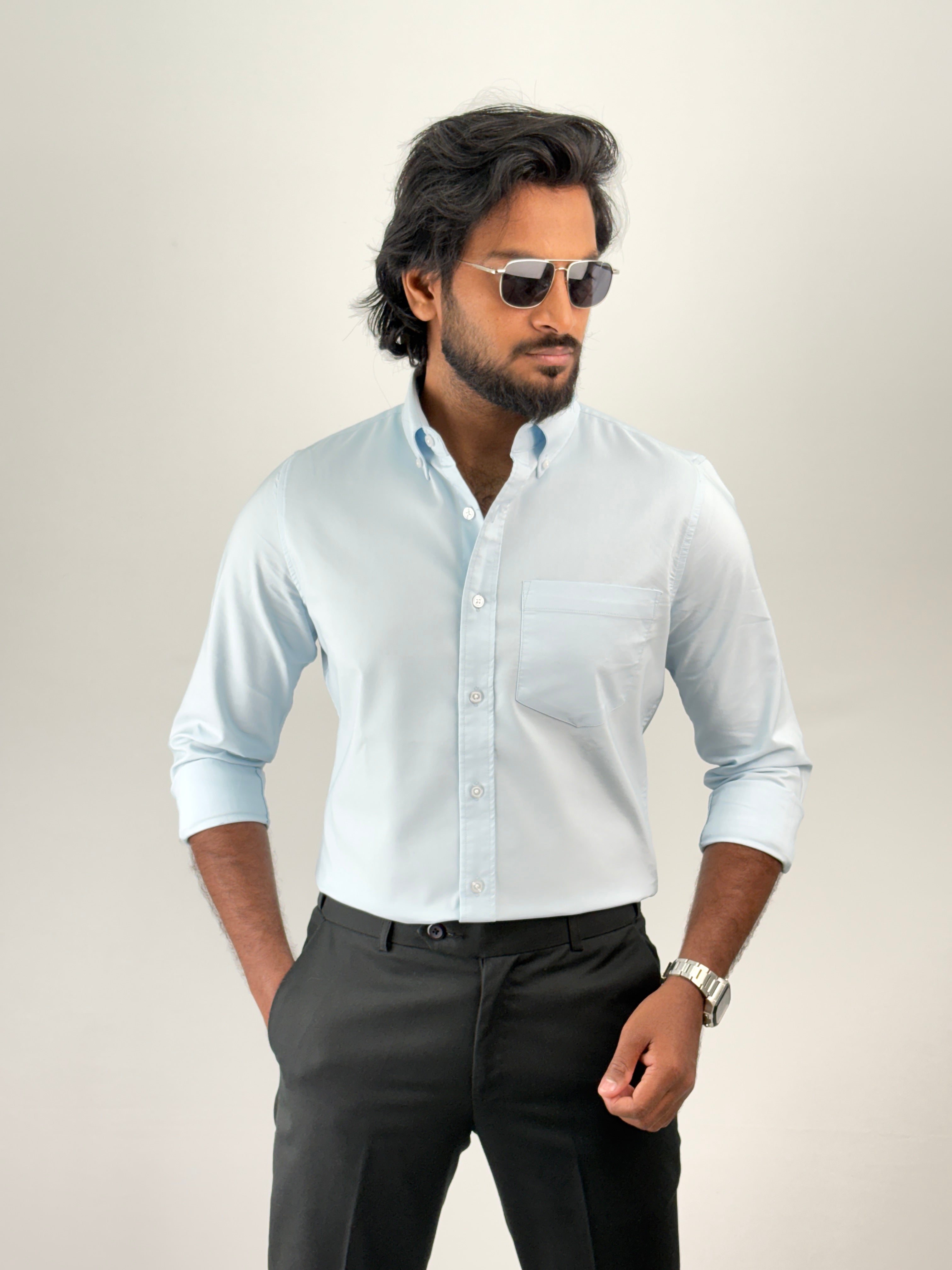 Ice Blue Plain Oxford Shirt 3