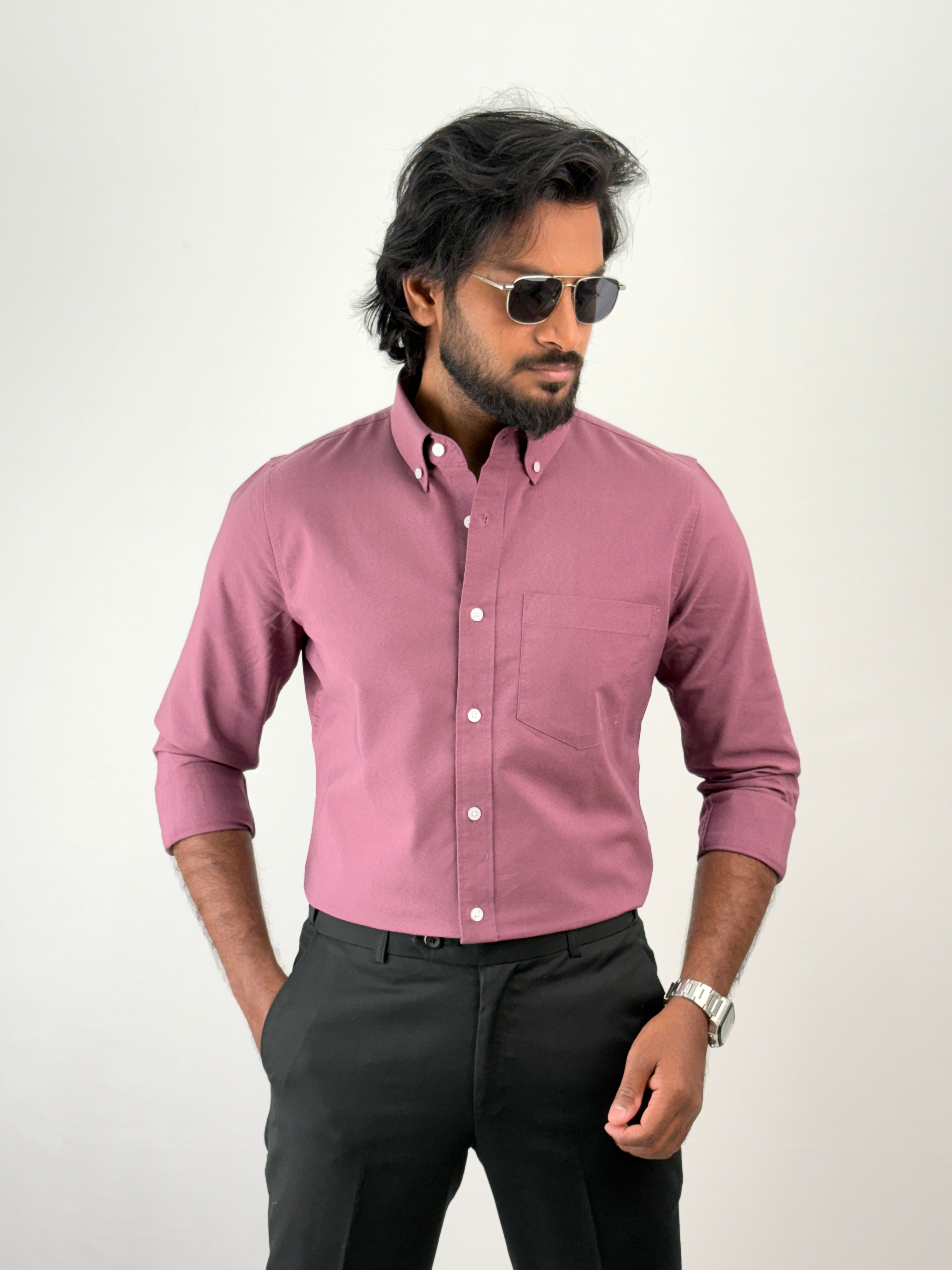 Burgundy Plain Oxford Shirt 3