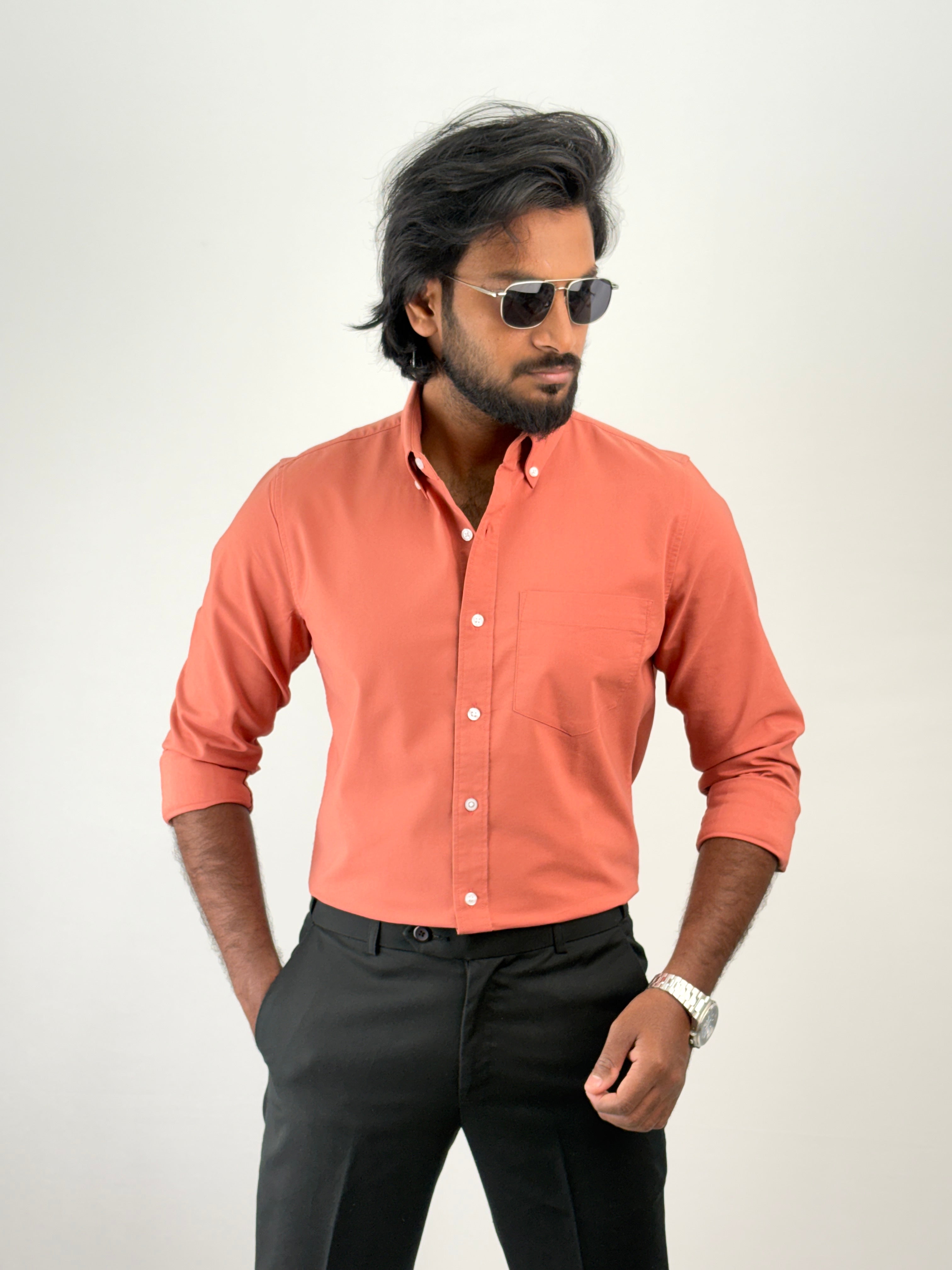 Orange Plain Oxford Shirt 3