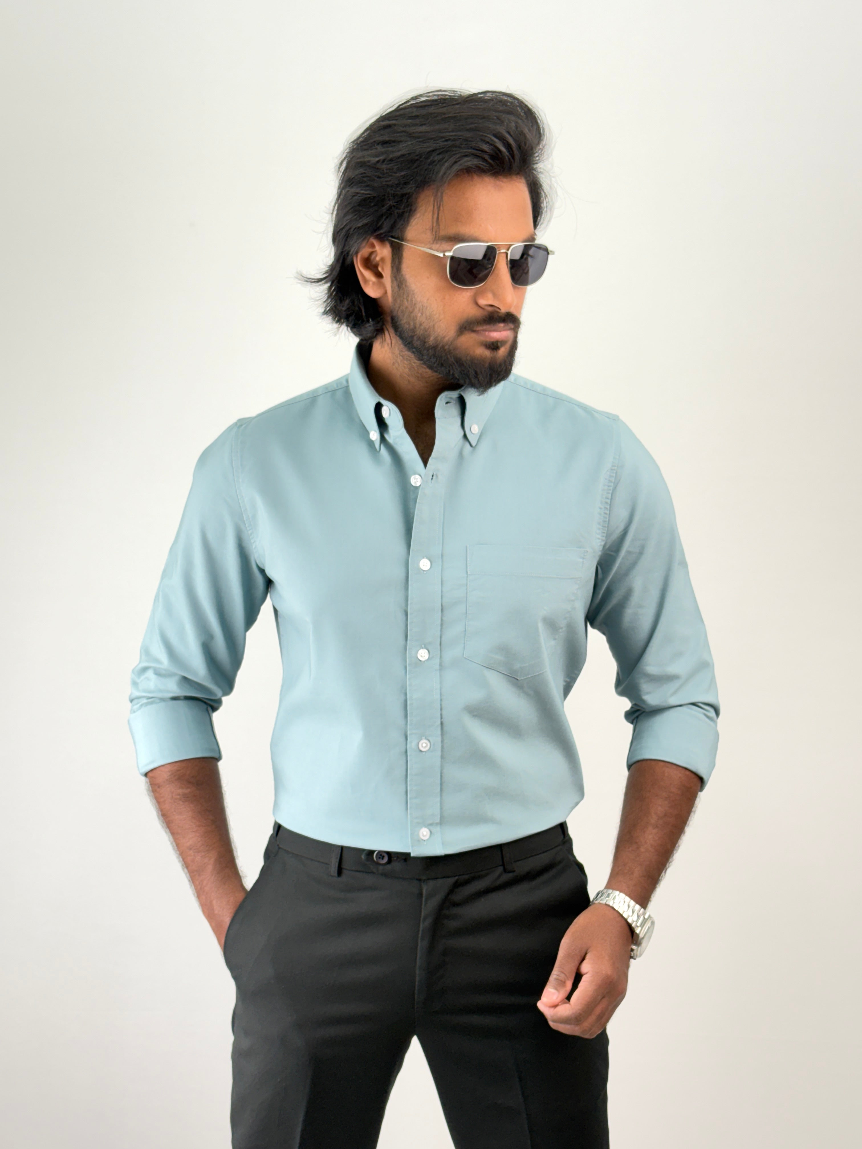 Aqua Plain Oxford Shirt 3