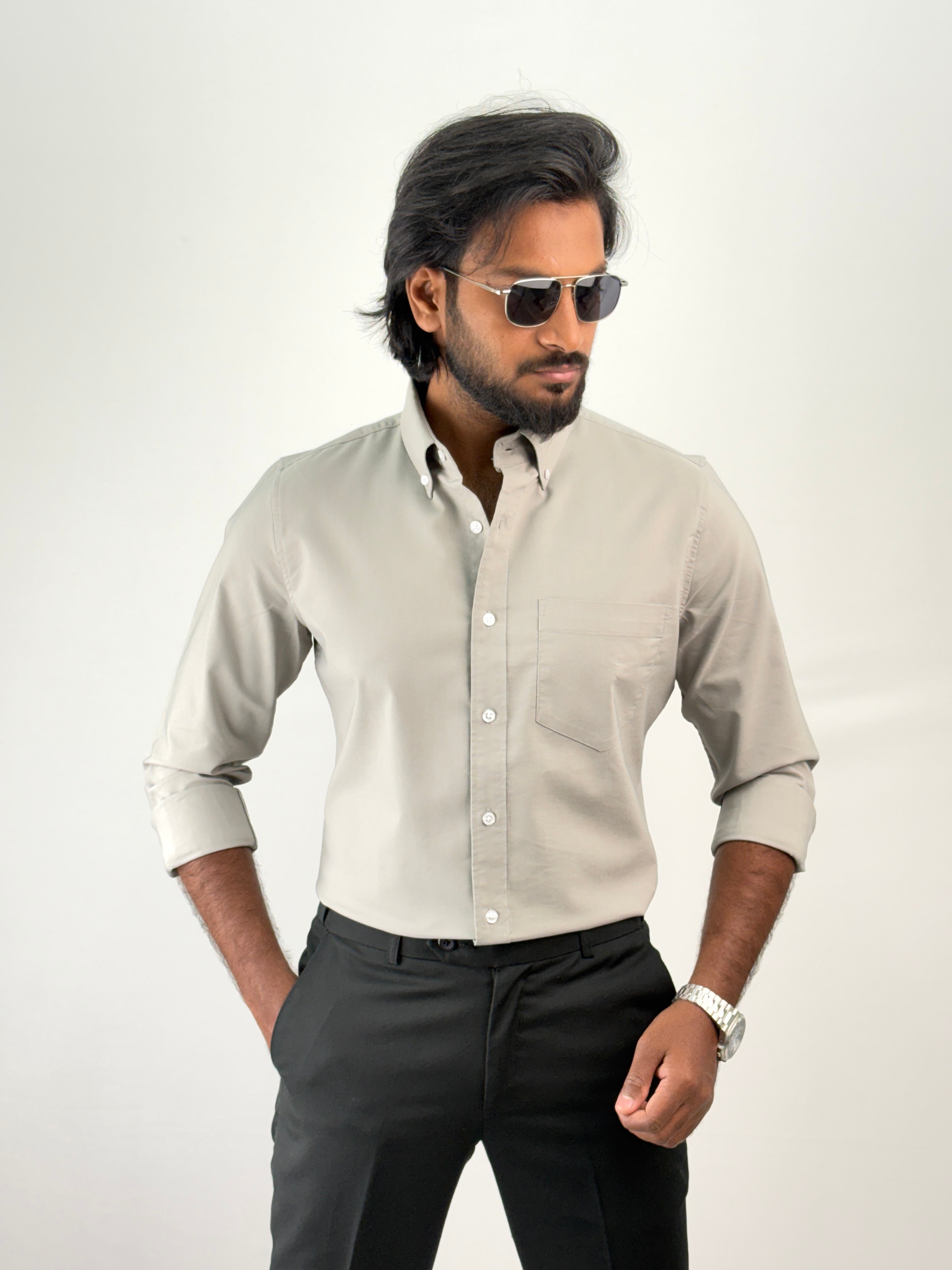 Grey Plain Oxford Shirt 3