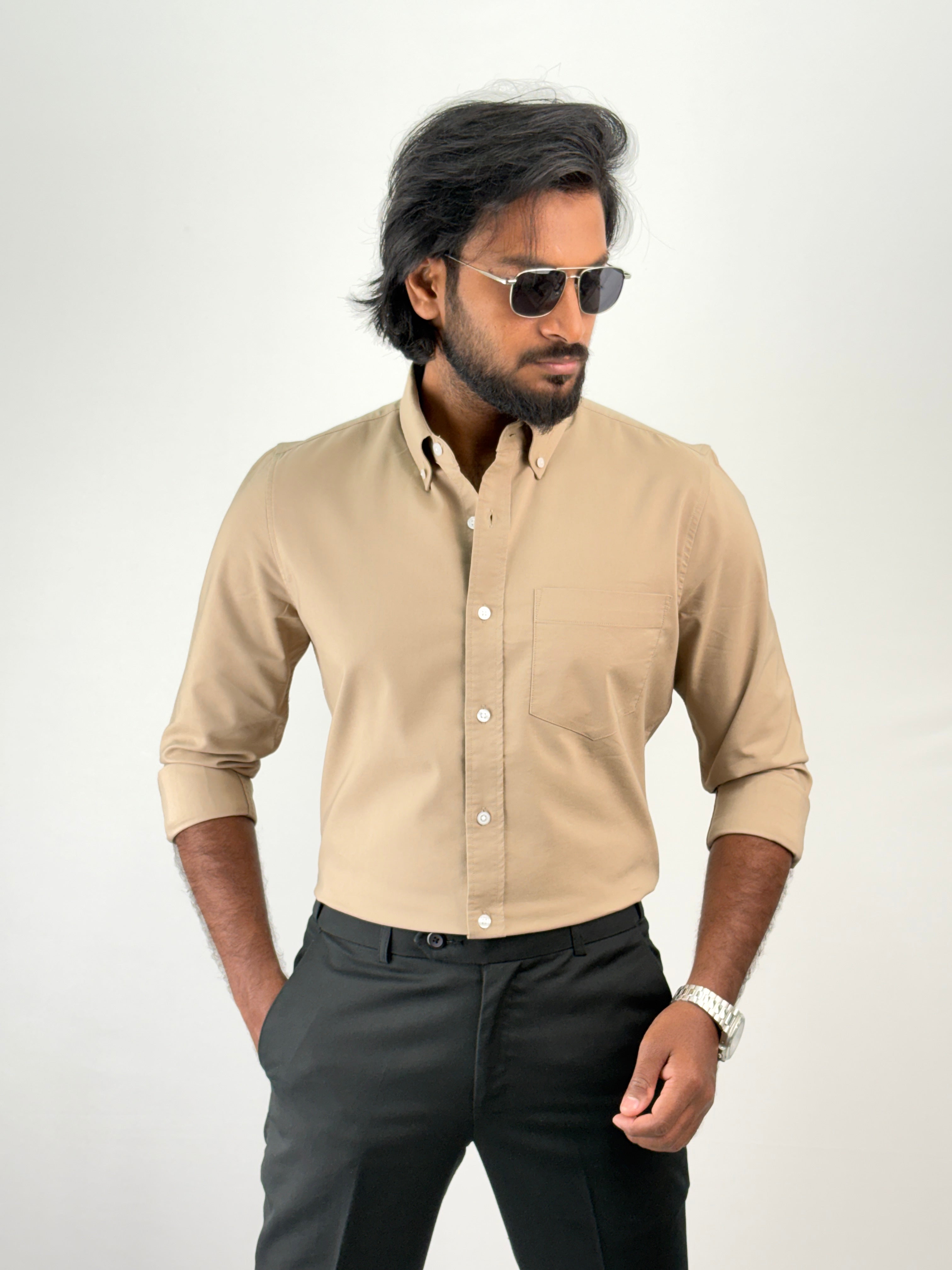 Khaki Plain Oxford Shirt 3