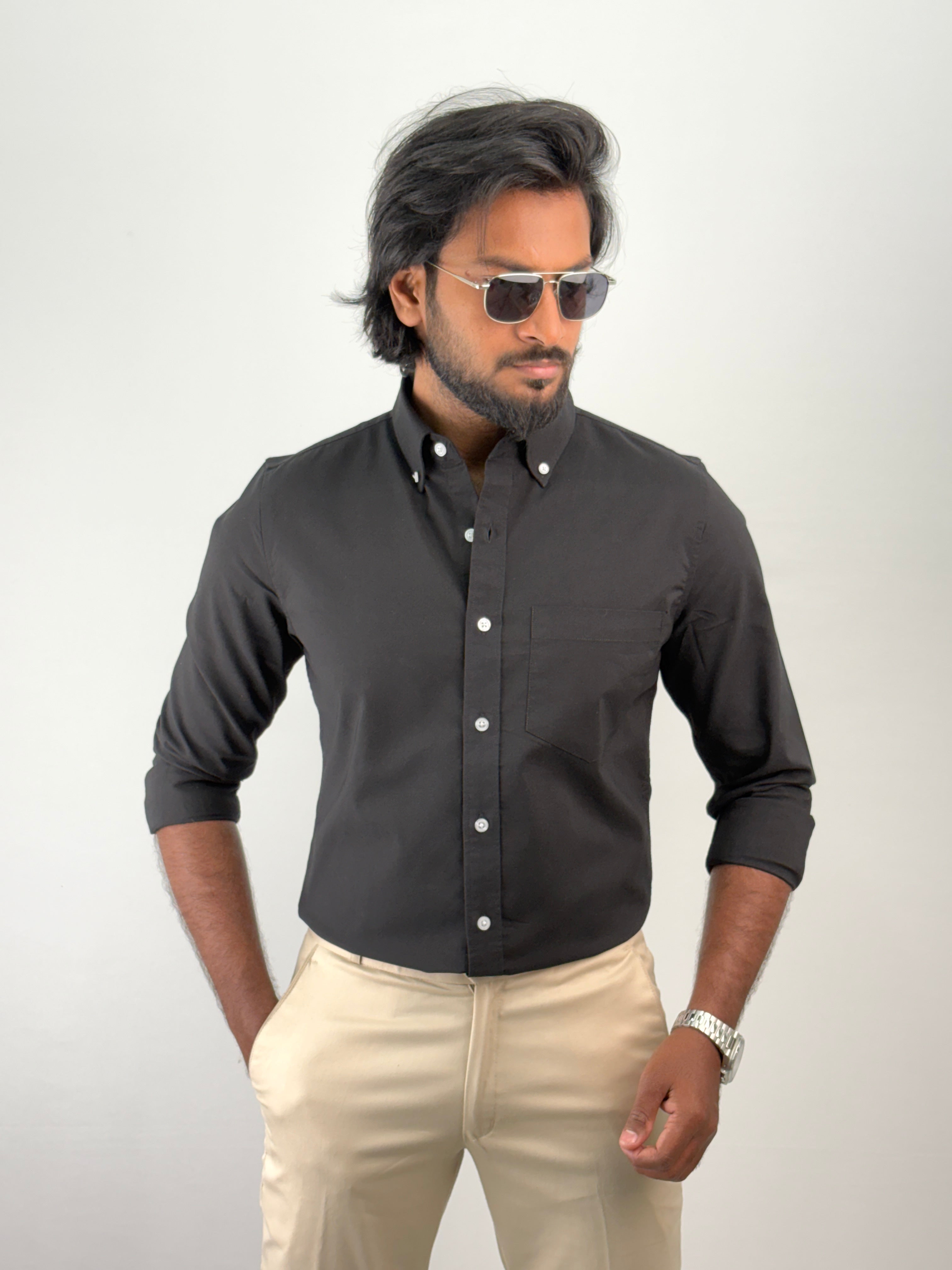Black Plain Oxford Shirt 3