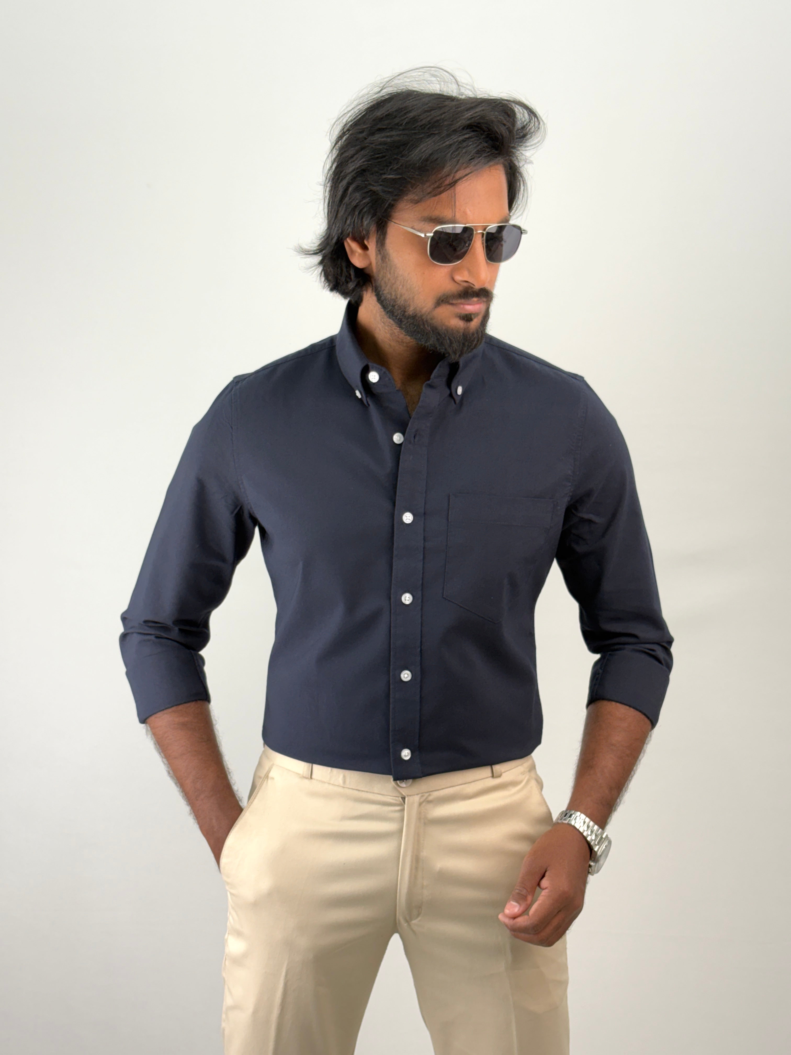 Navy Plain Oxford Shirt 3
