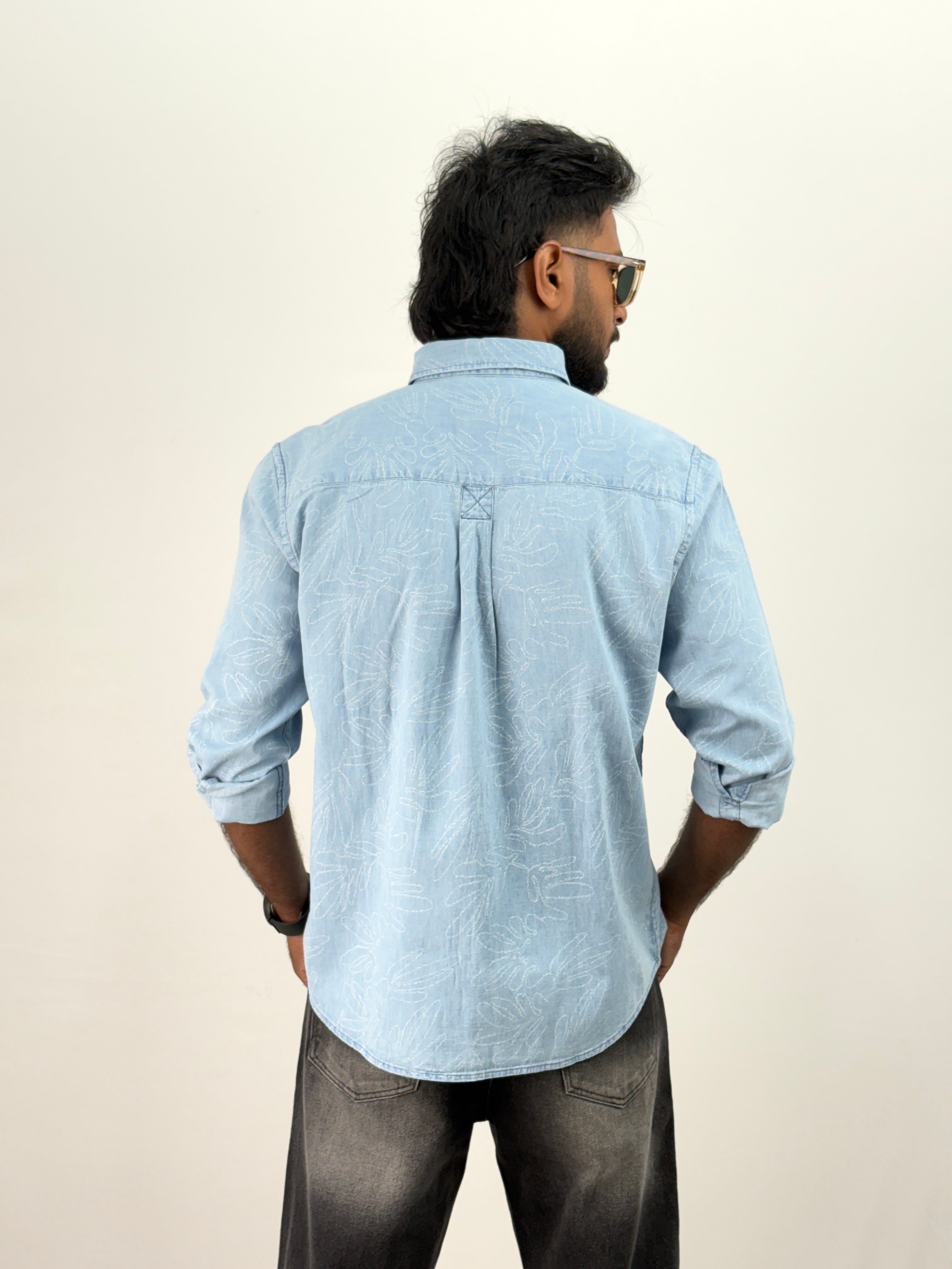 Ice Blue 1 Denim Printed Shirt