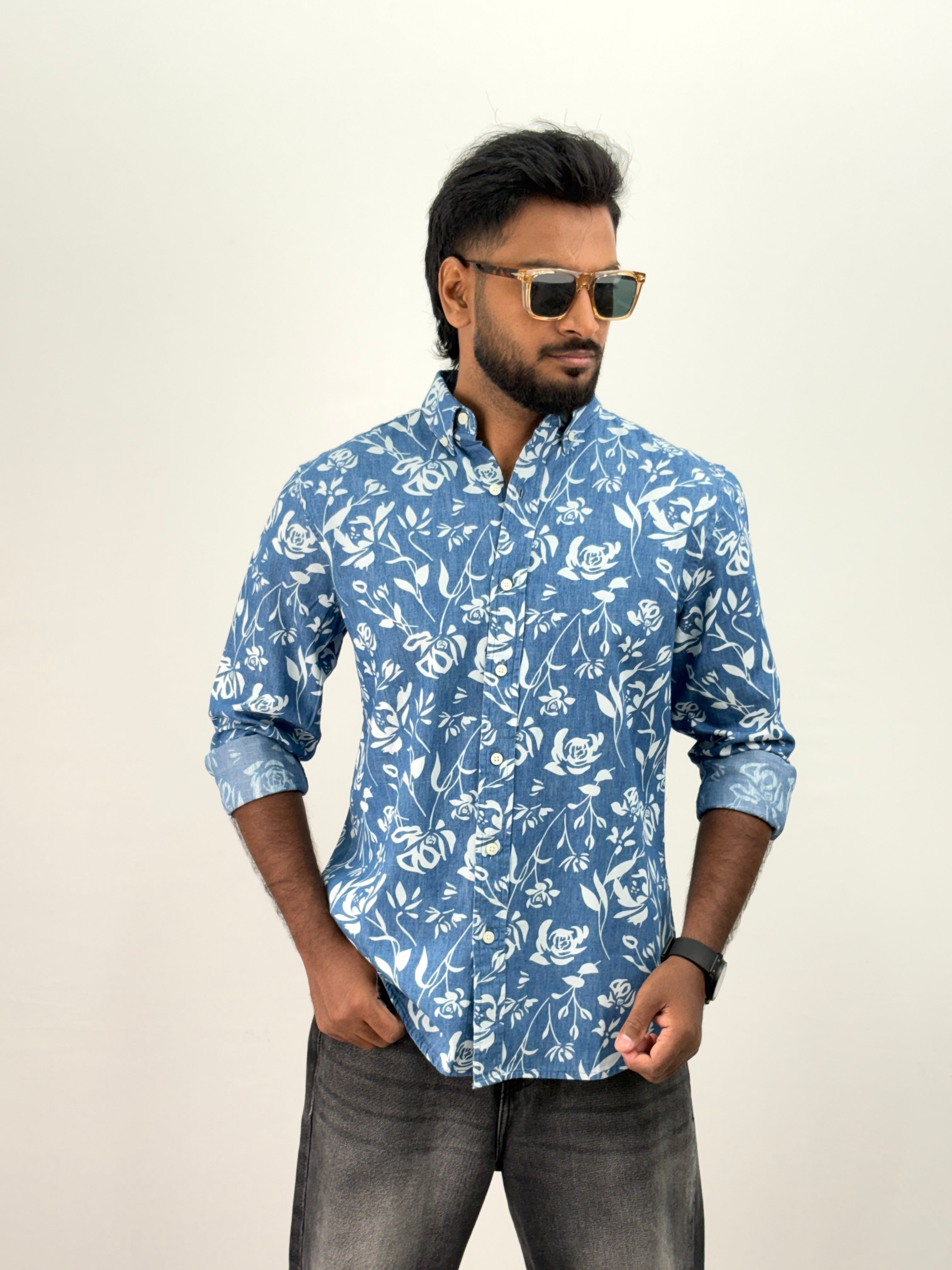 Blue 4 Denim Printed Shirt
