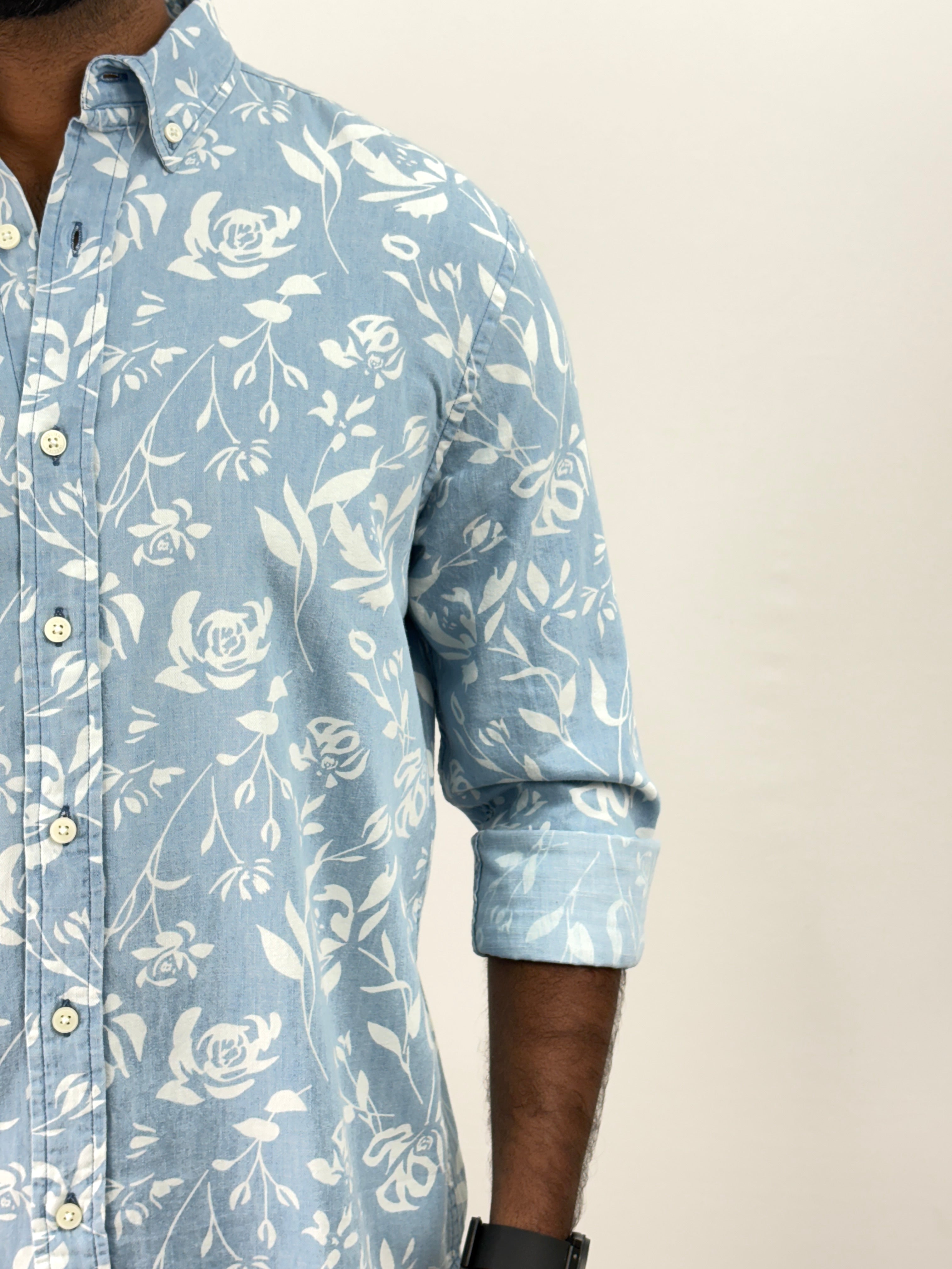 Ice Blue 4 Denim Printed Shirt