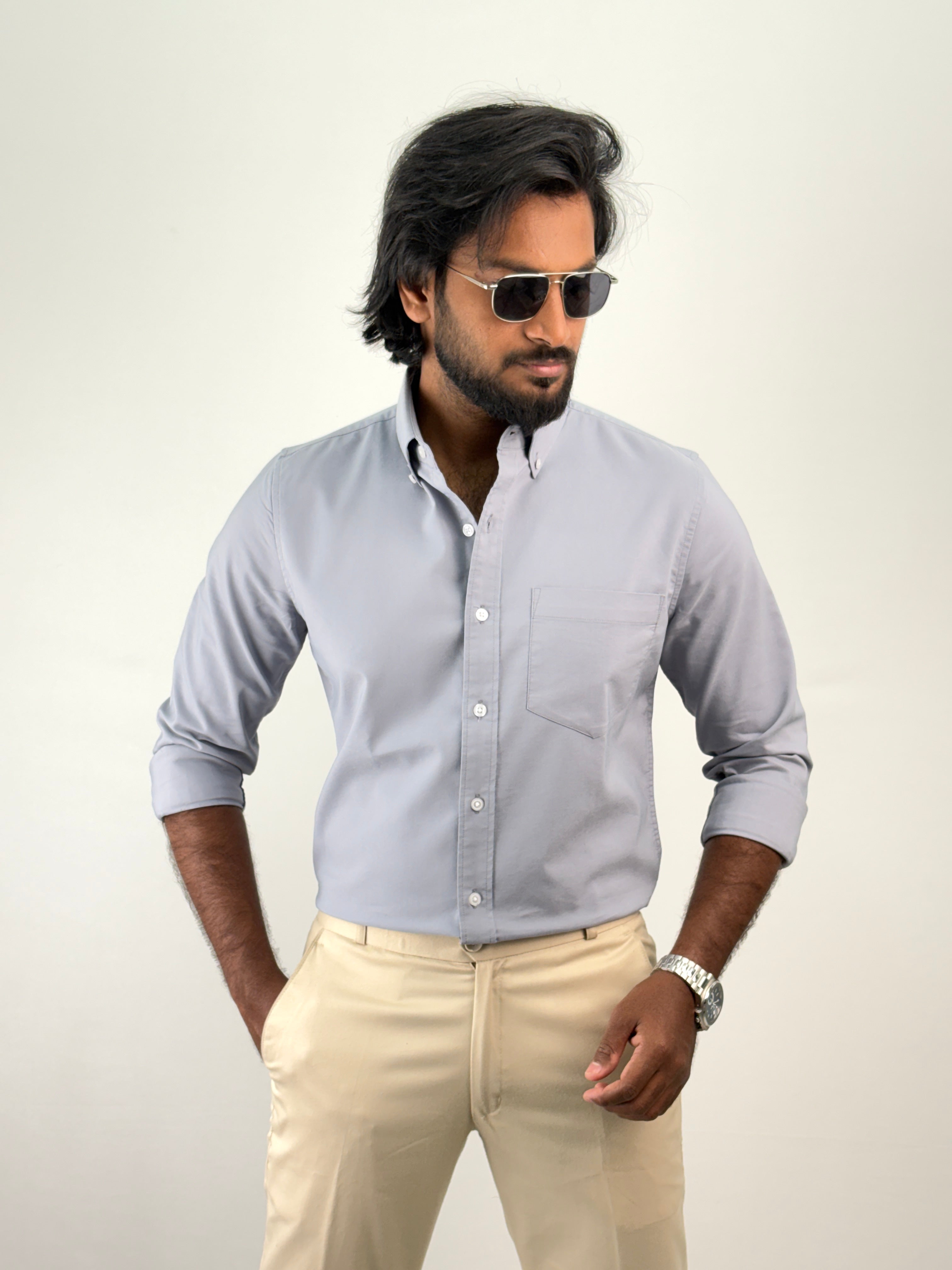 Bachelor Blue Plain Oxford Shirt 3