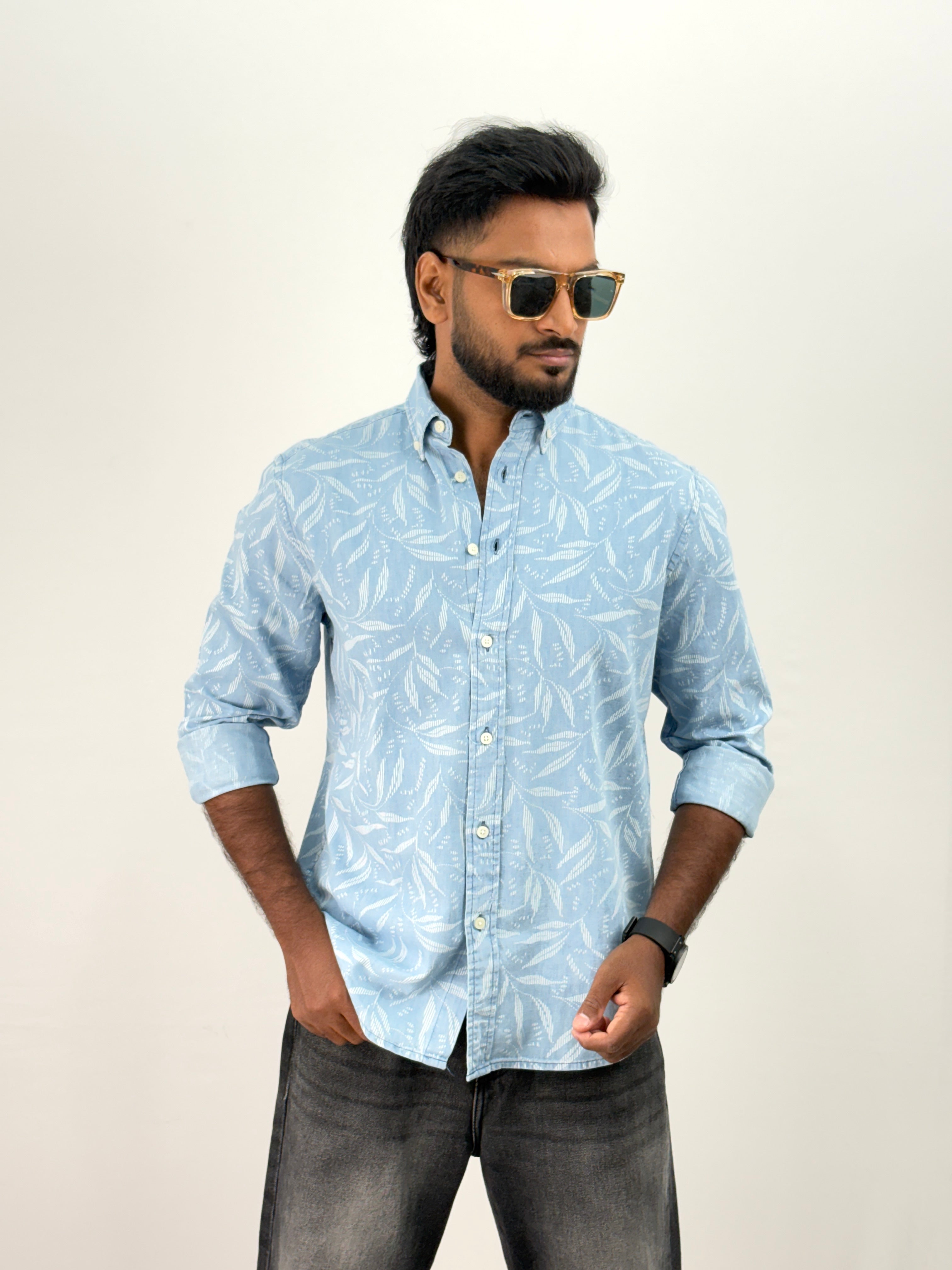 Ice Blue 3 Denim Printed Shirt