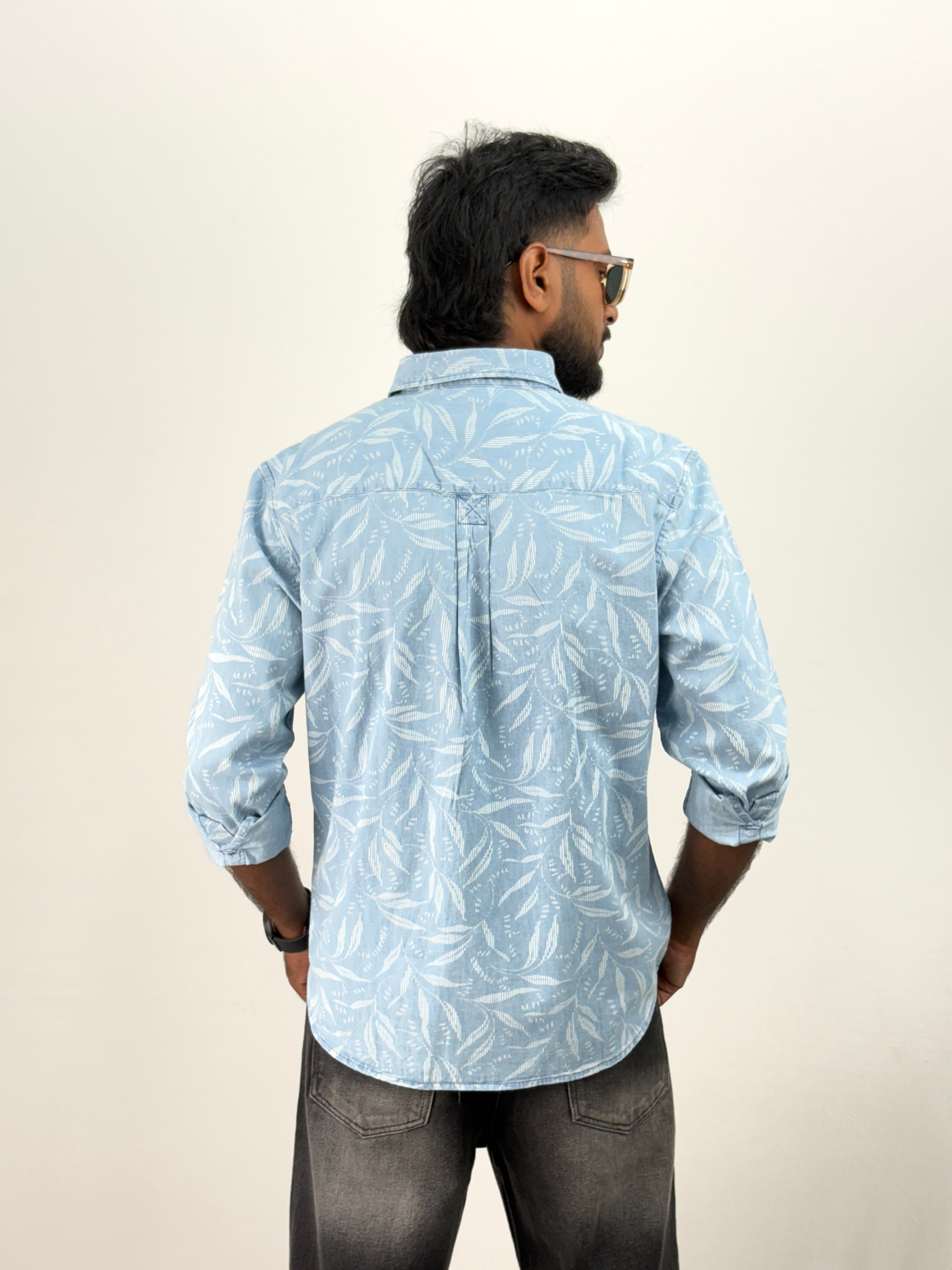 Ice Blue 3 Denim Printed Shirt