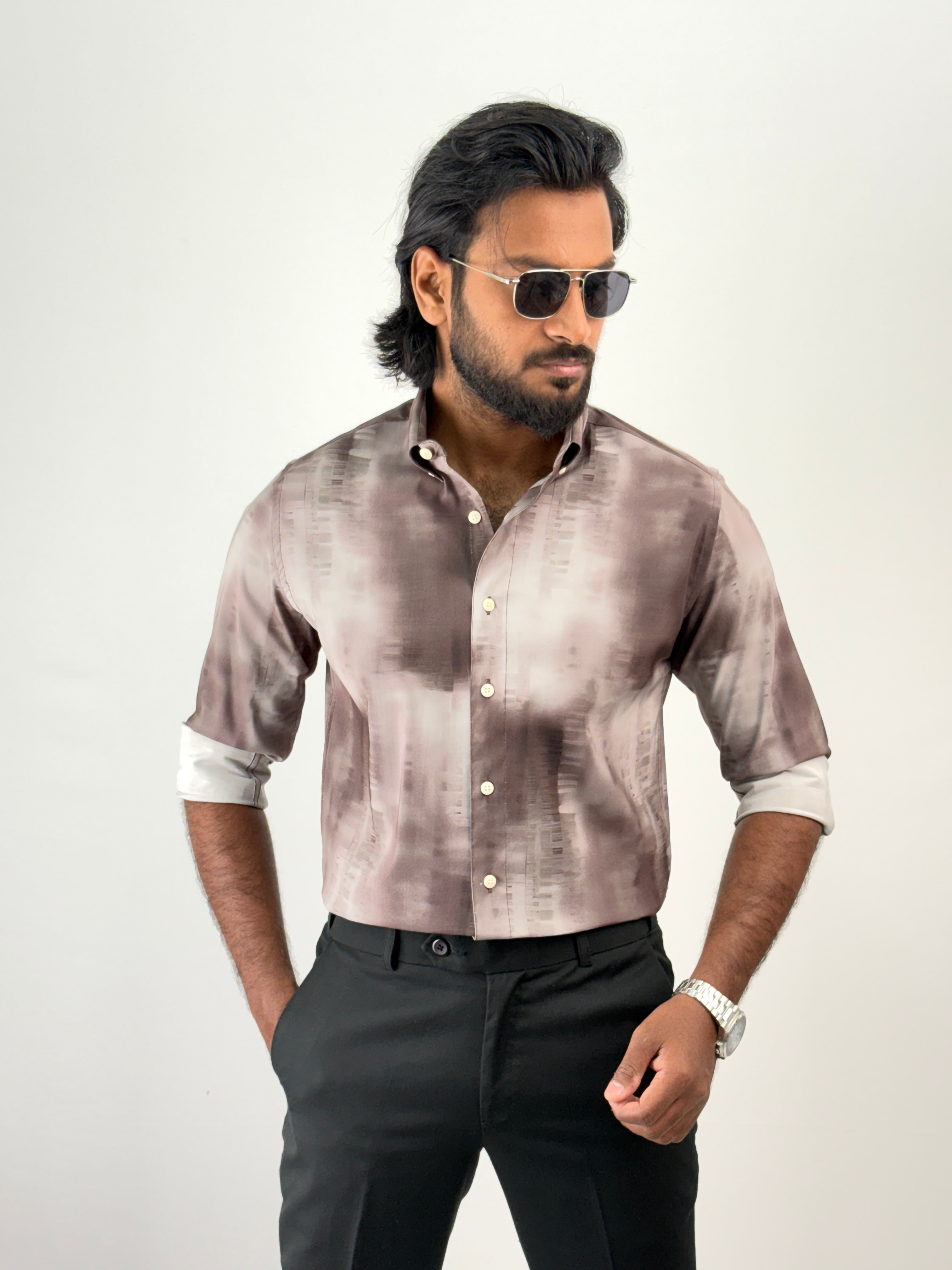 Brown Tie & Dye Printed Shirt