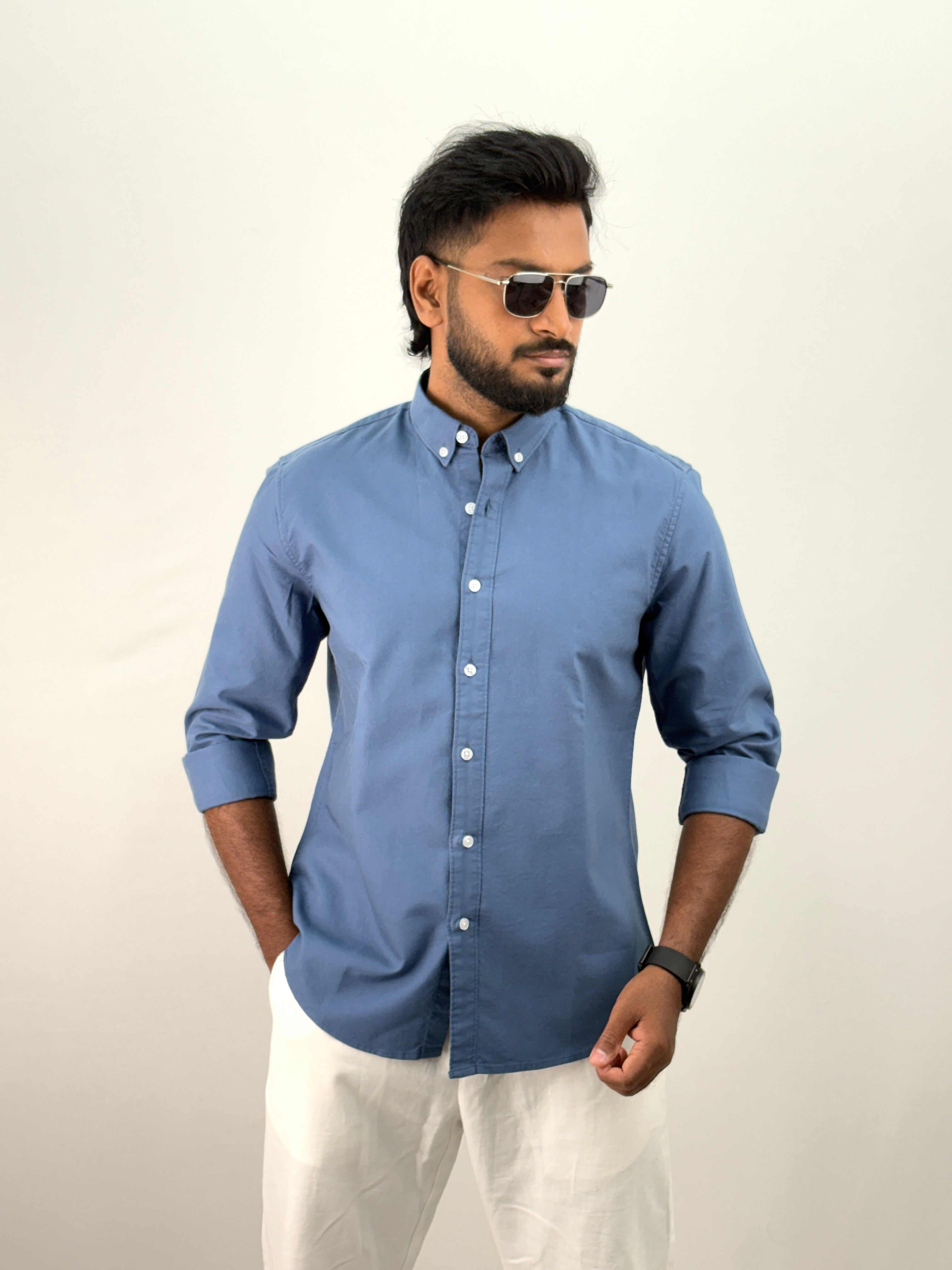 Blue Elbow Patch Shirt