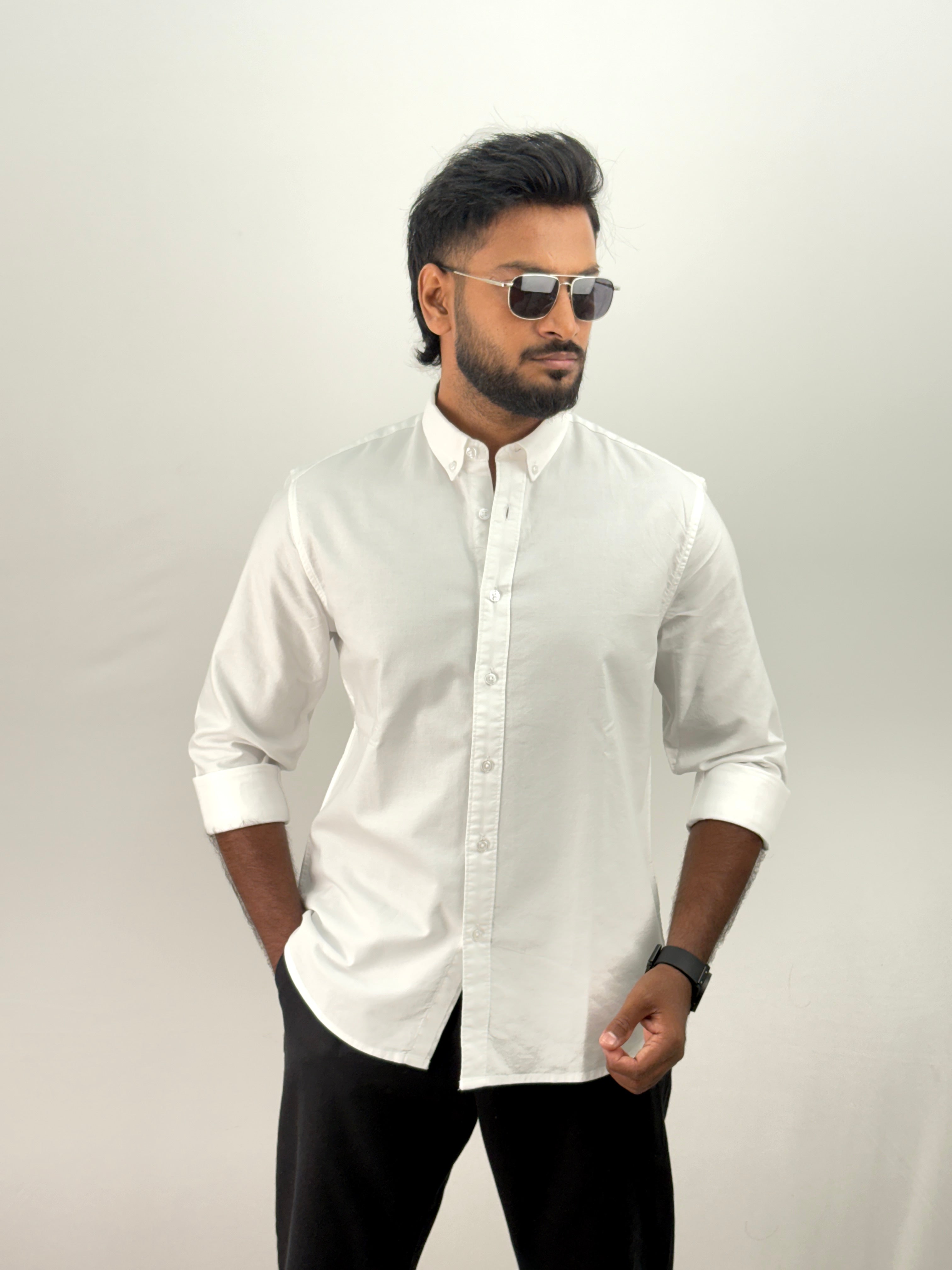 White Elbow Patch Shirt