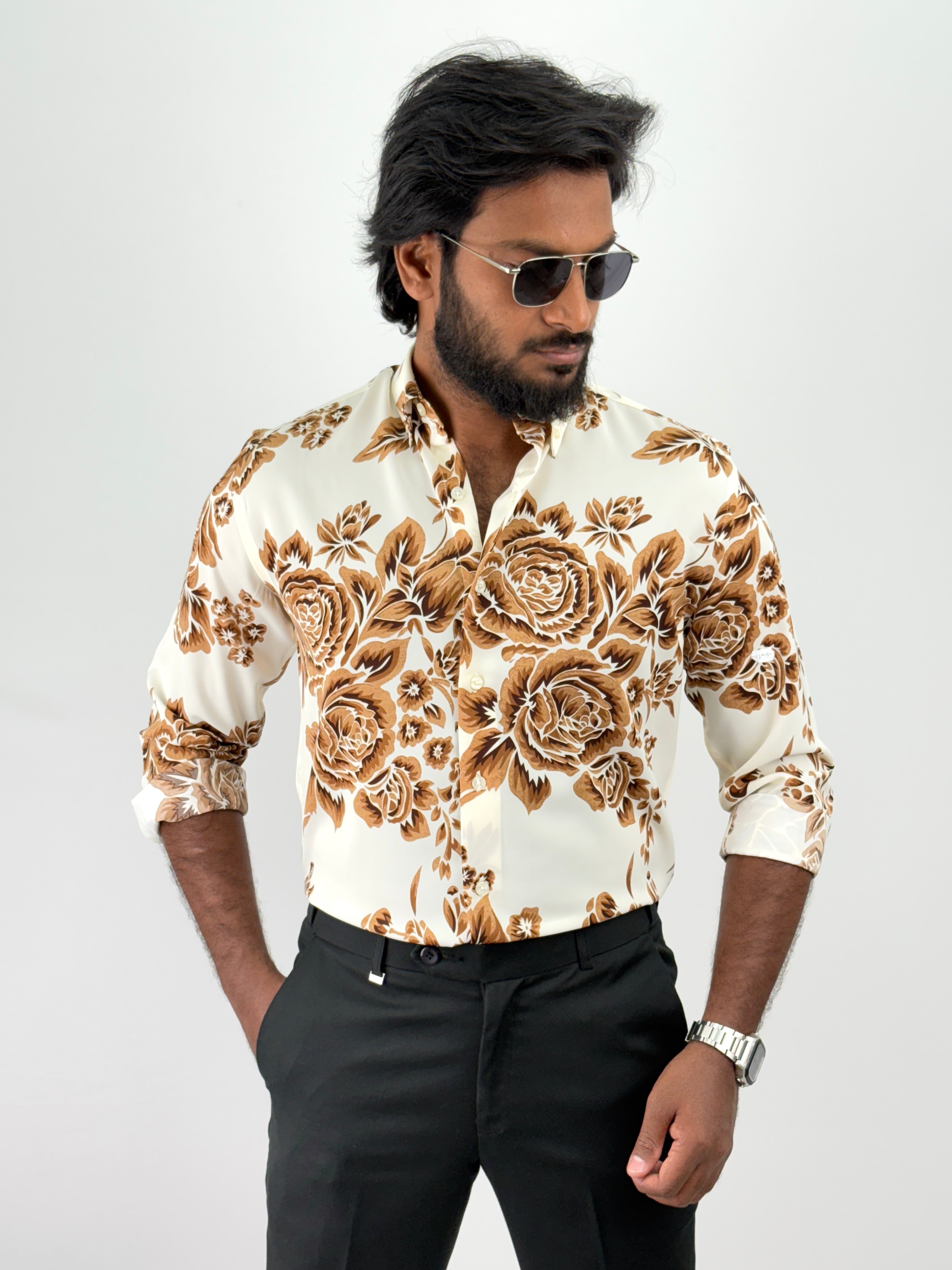 Brown Retro Printed Shirts