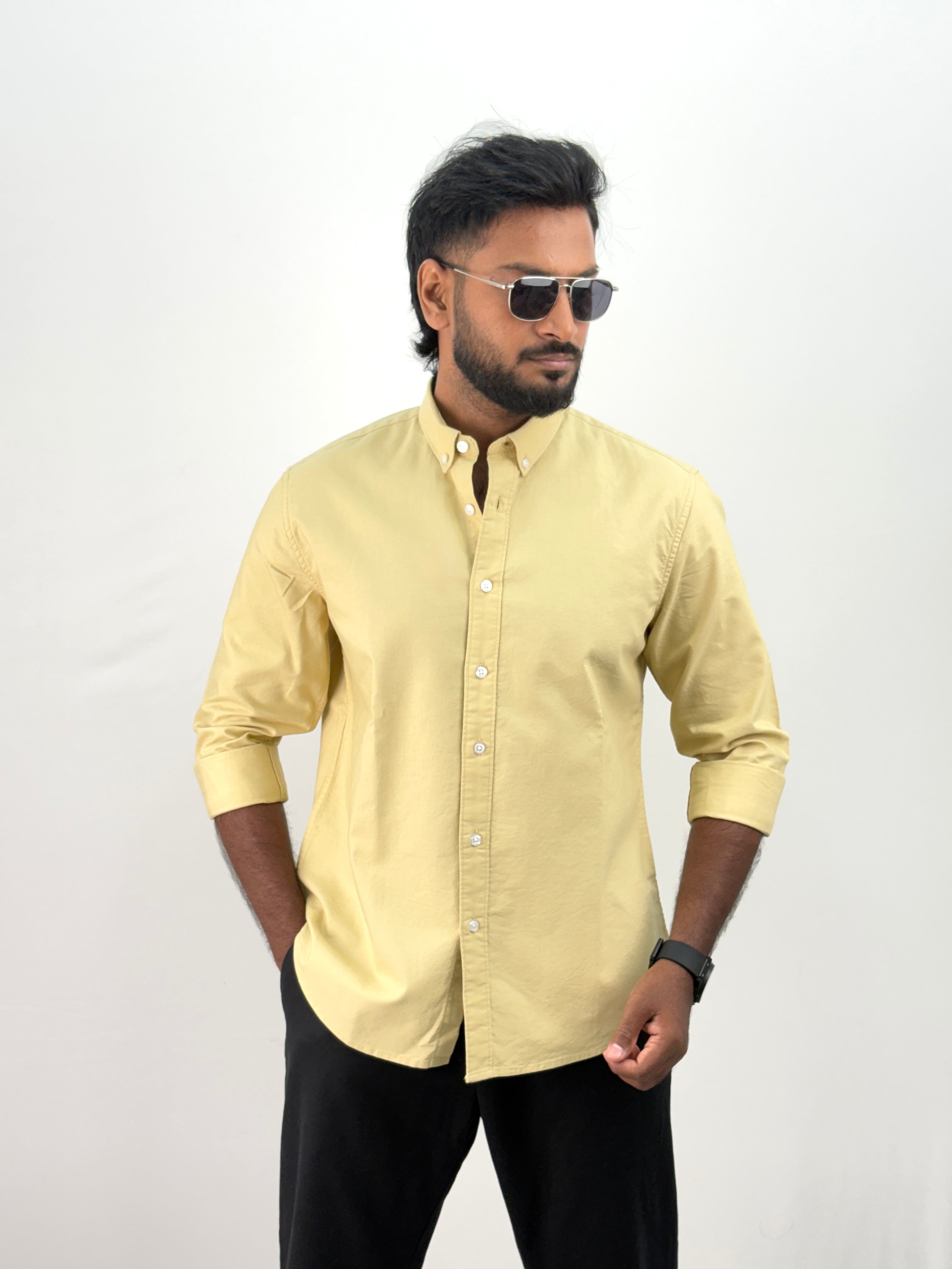 Light Yellow Elbow Patch Shirt