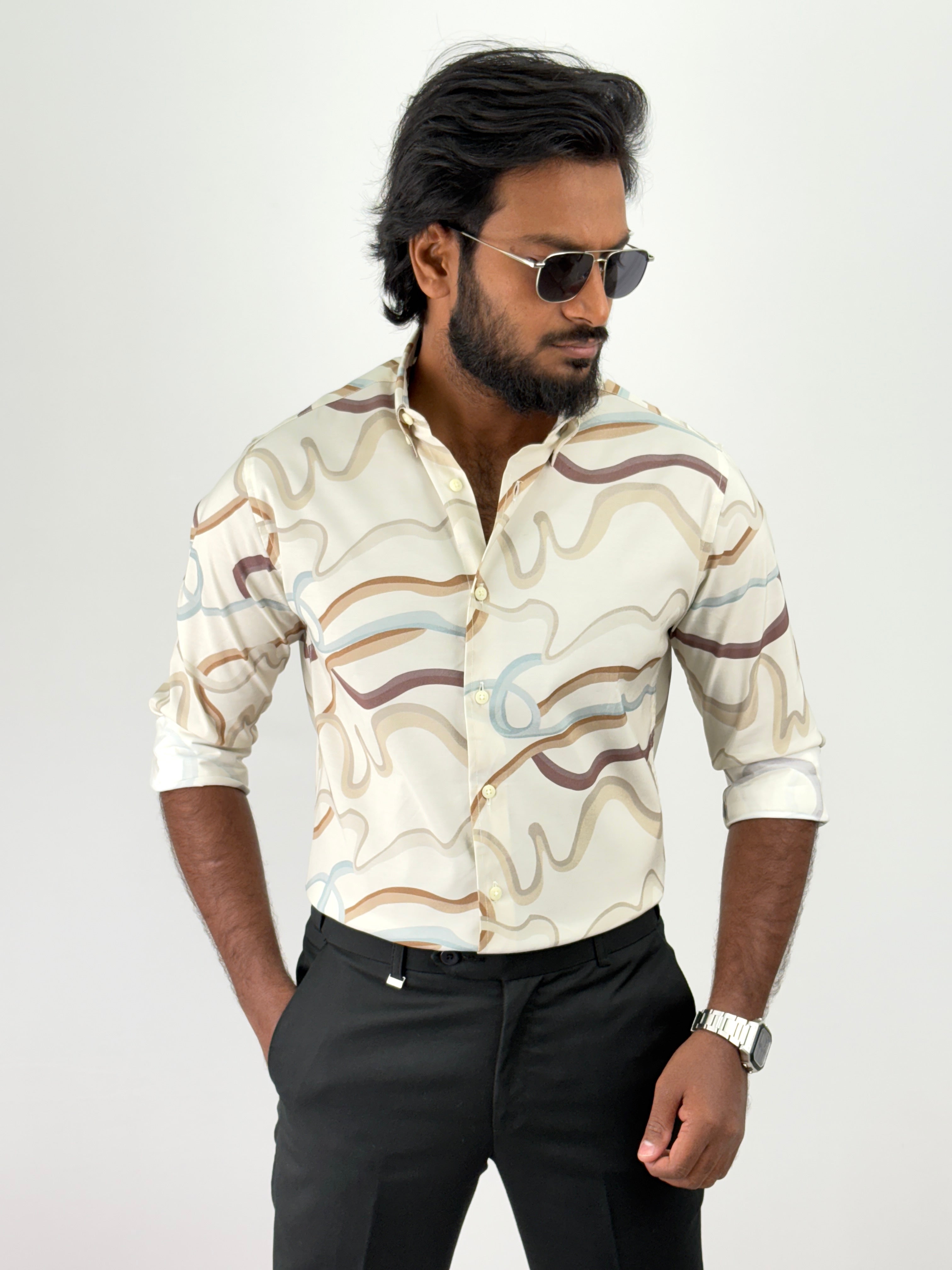 Beige Retro Printed Shirts