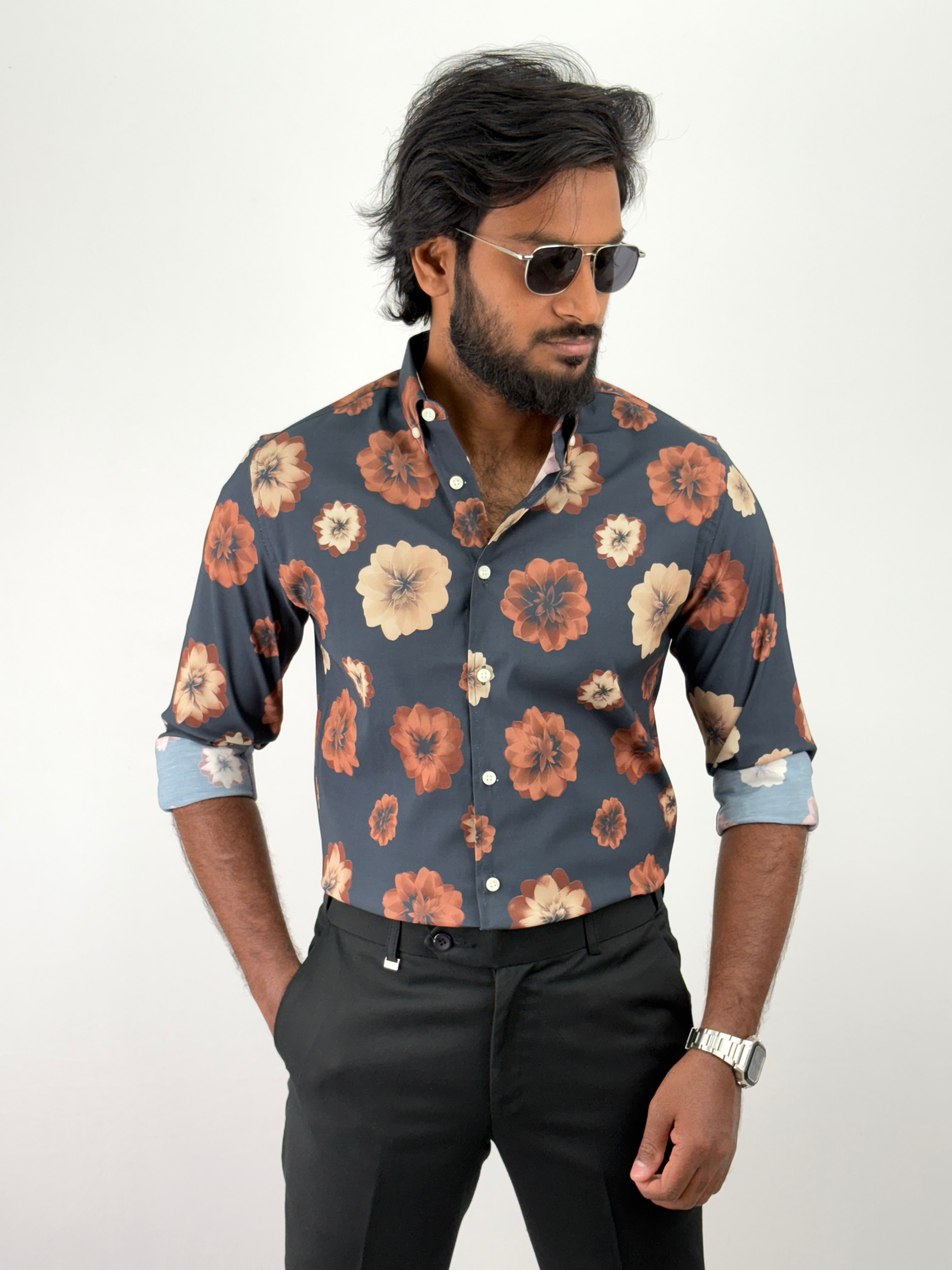 Navy Retro Printed Shirts