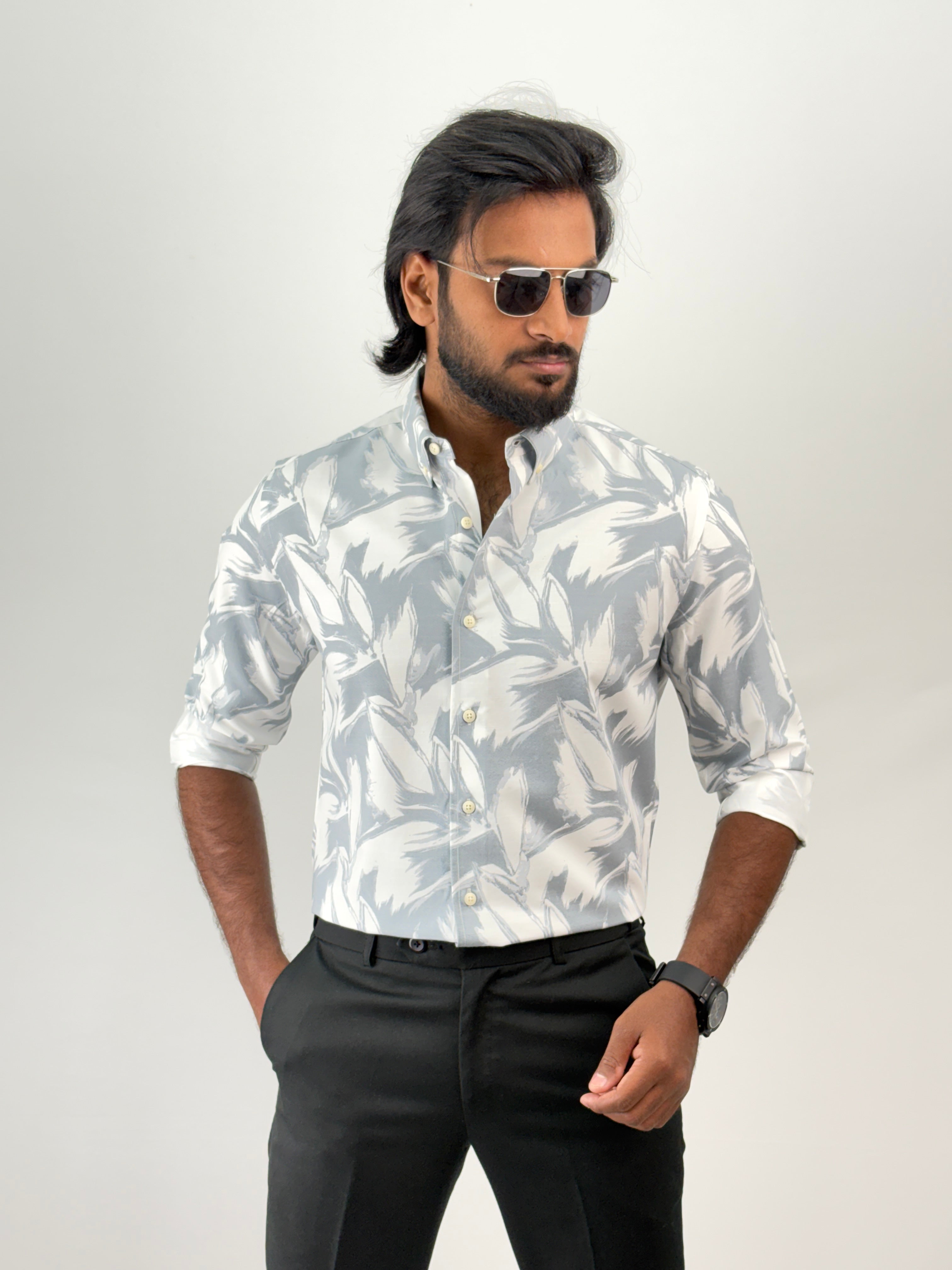 White Blue Printed Shirt 2
