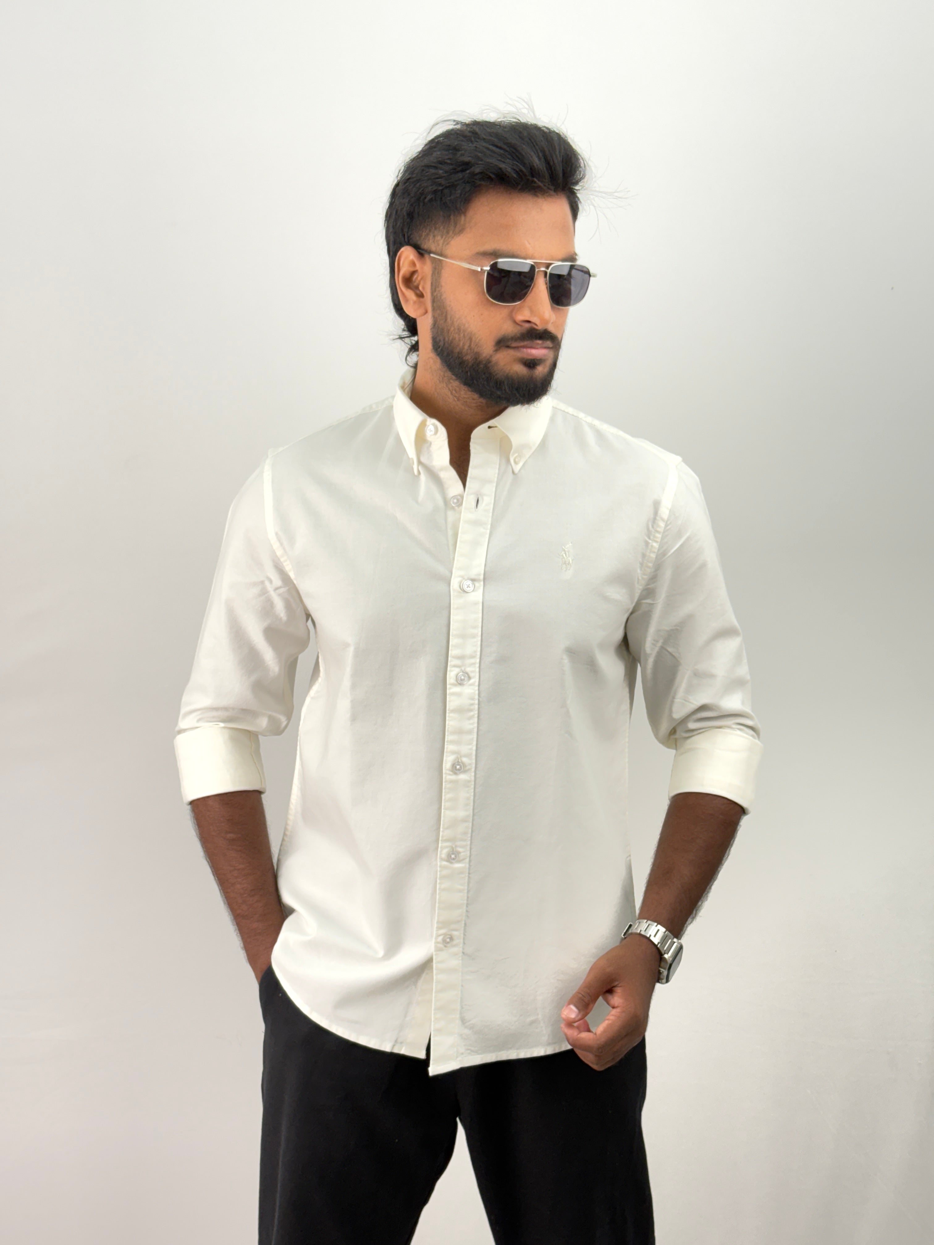 Cream Plain Oxford Shirt