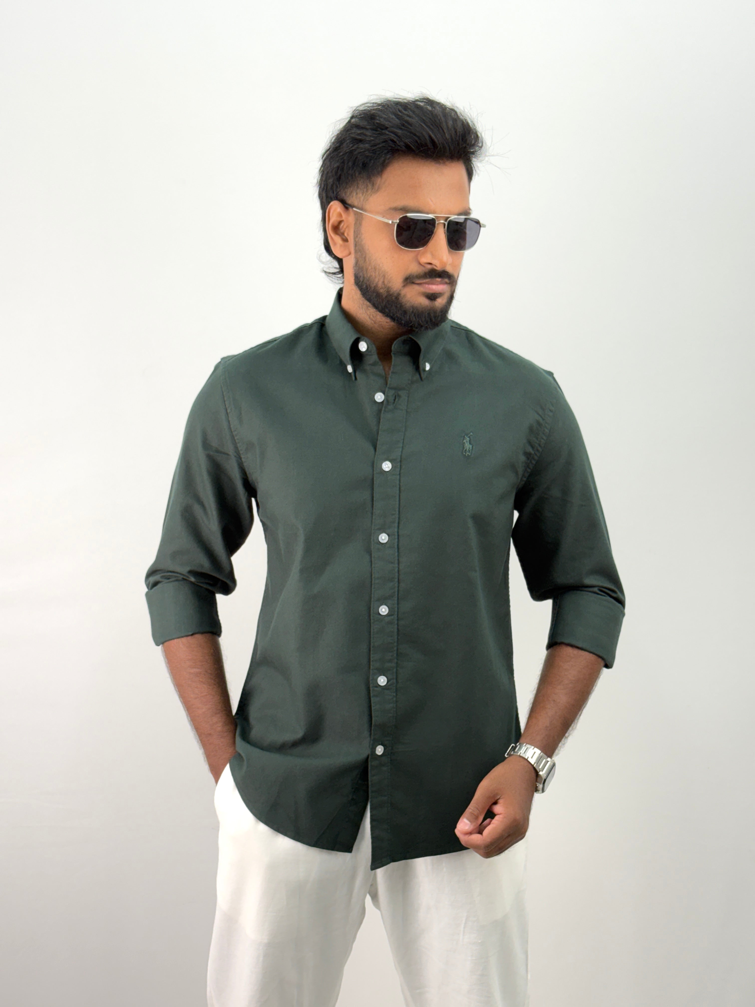 Dark Green Plain Oxford Shirt