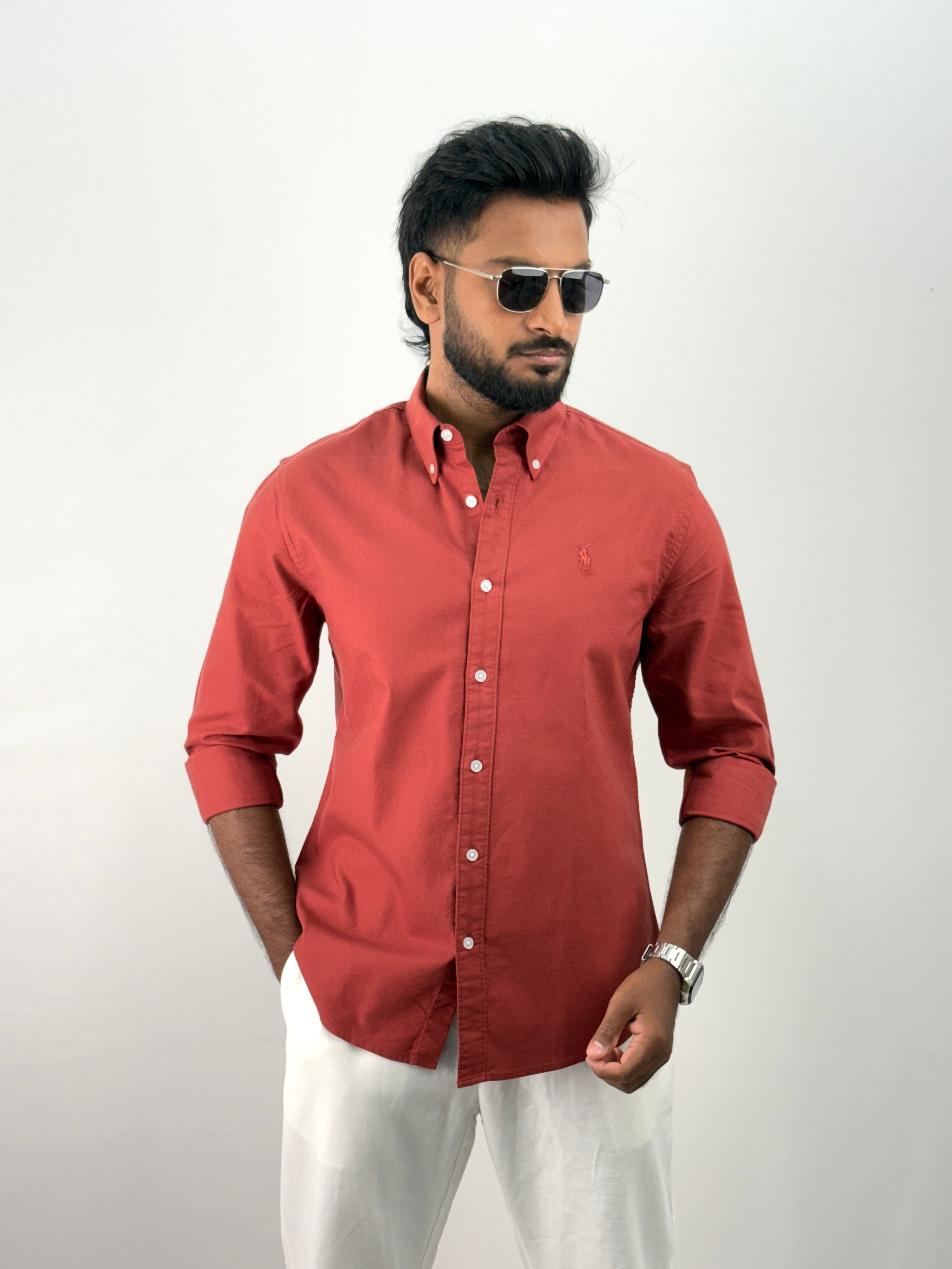 Red Plain Oxford Shirt