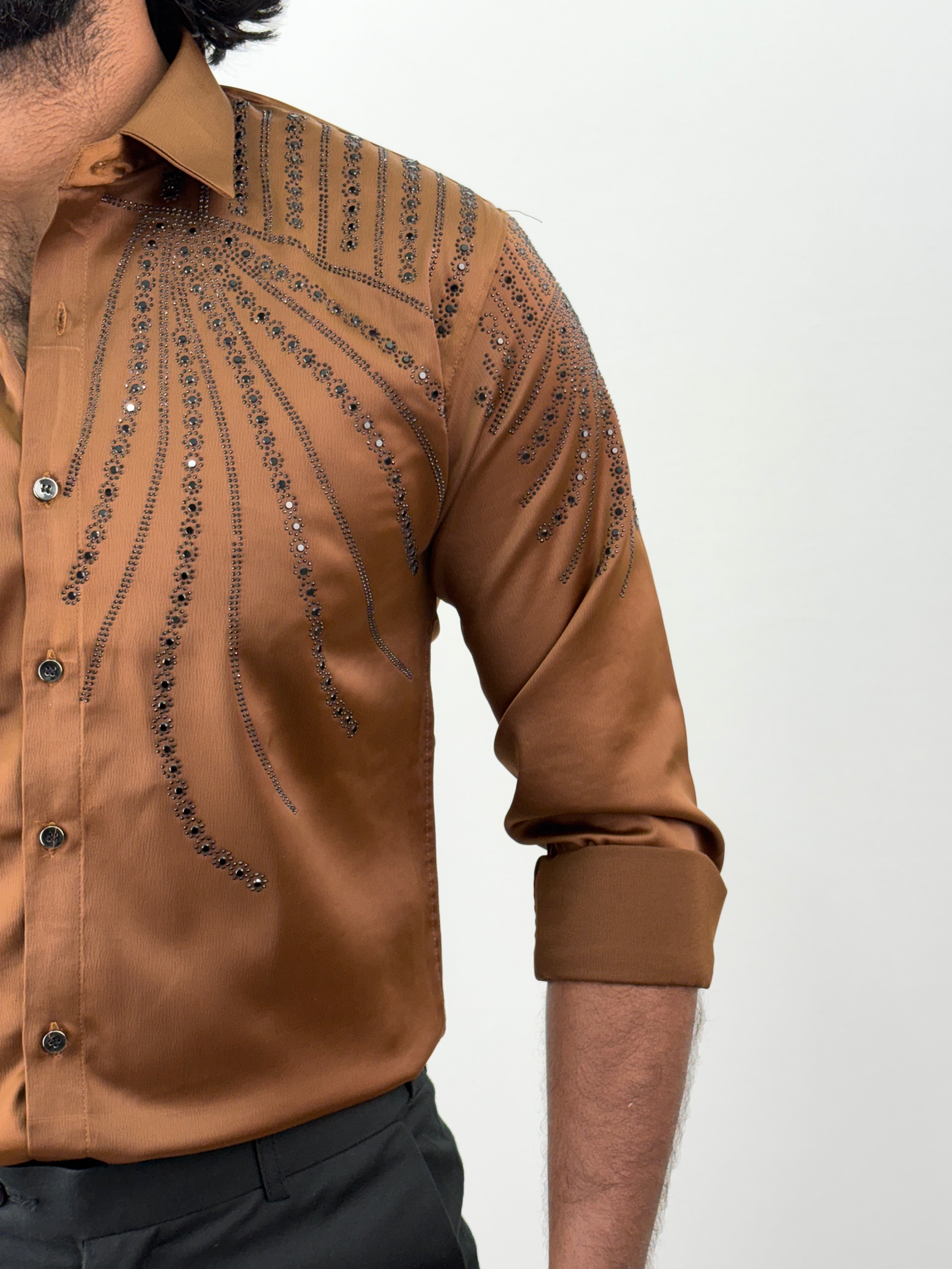 Brown Designer Stone Work Shirt 6