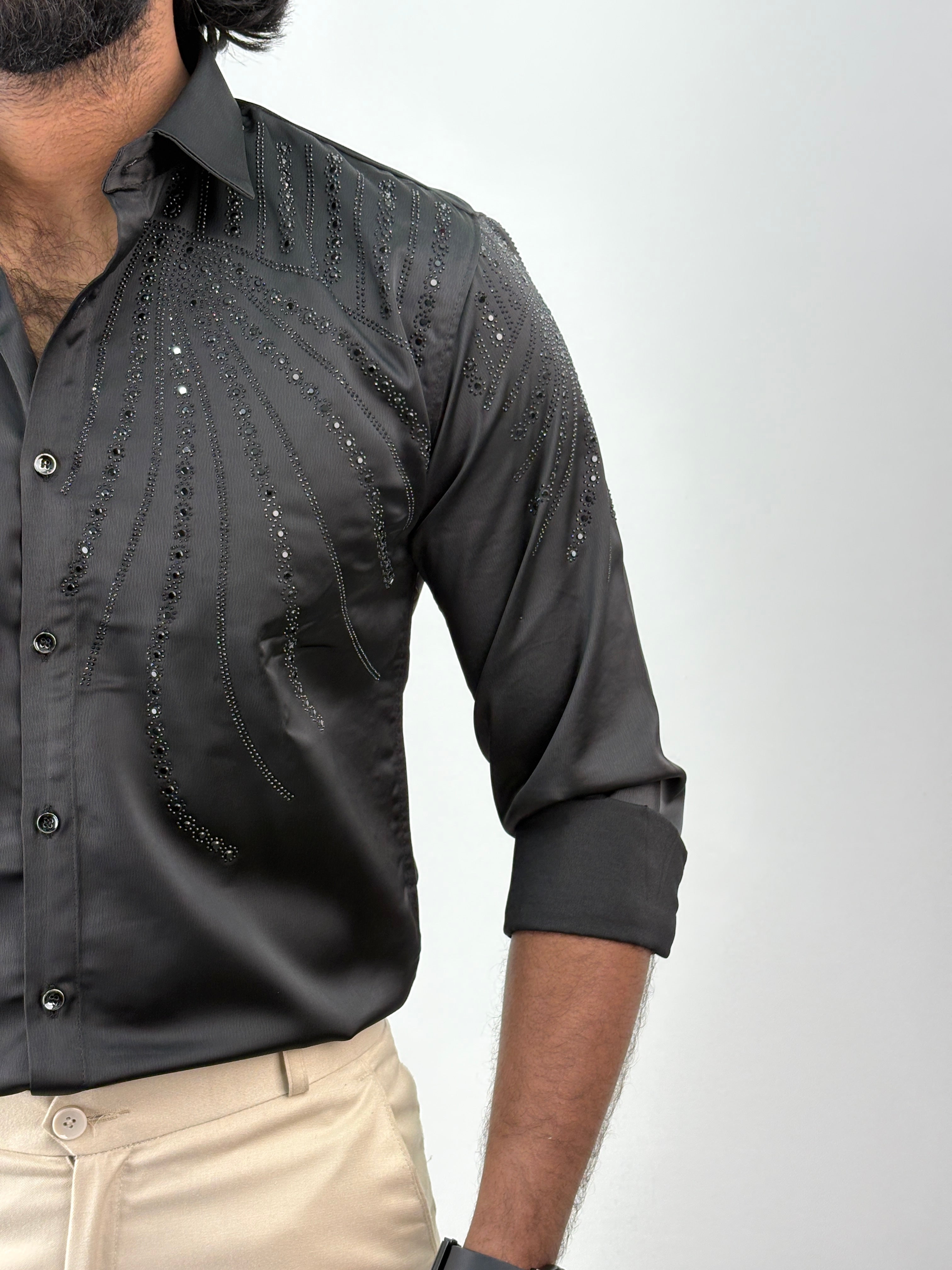 Black Designer Stone Work Shirt 6