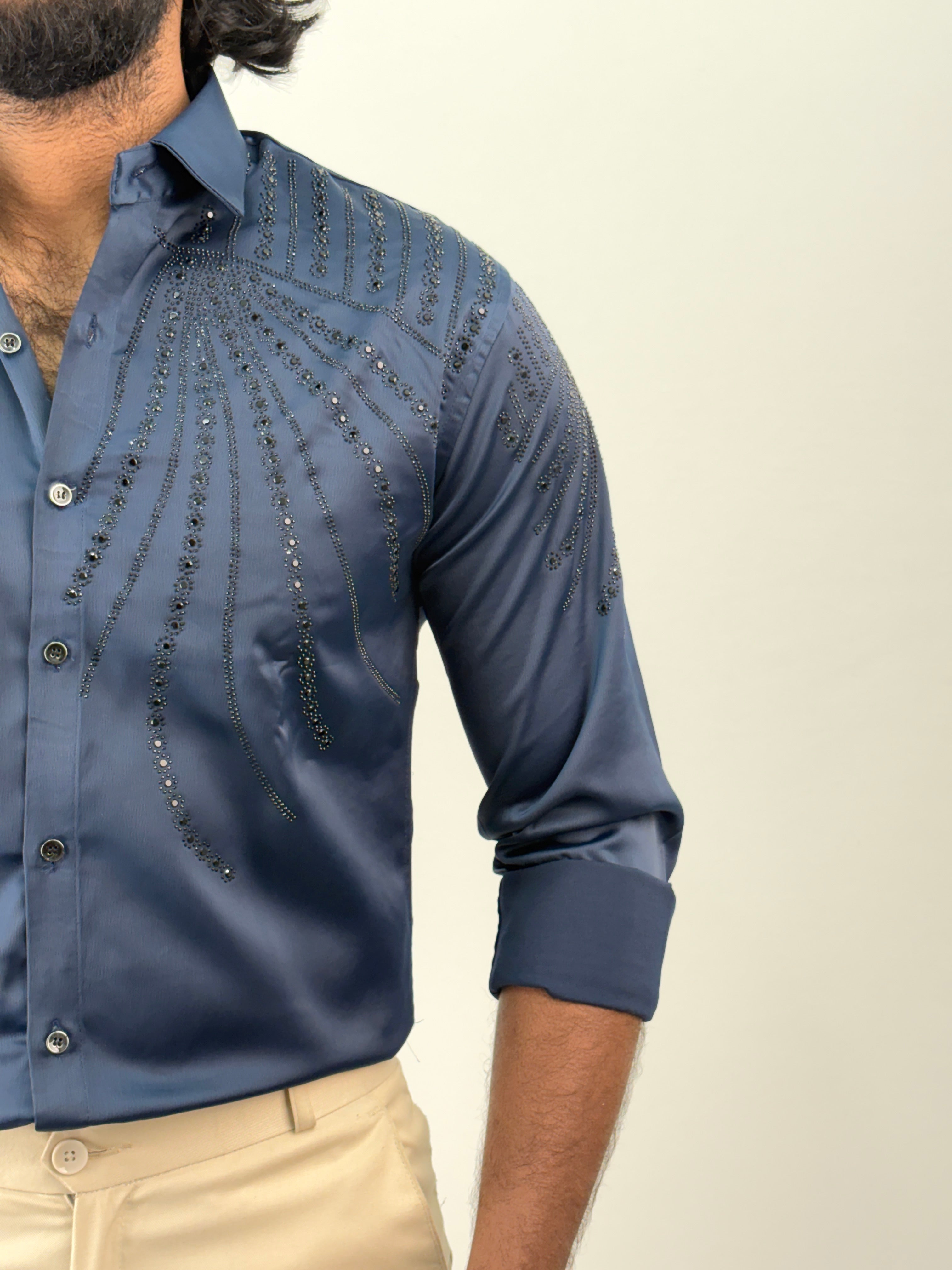 Navy Designer Stone Work Shirt 6